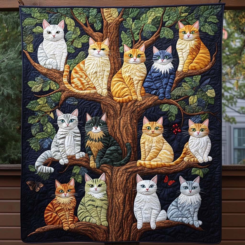 Cat Tree Quilted Blanket Cat Gifts For Cat Lovers