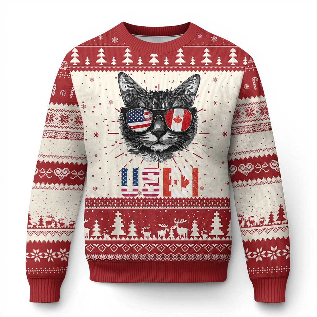 Cat Ugly Christmas Sweater American Canada Flag 2025 Sweaters Gift For Xmas
