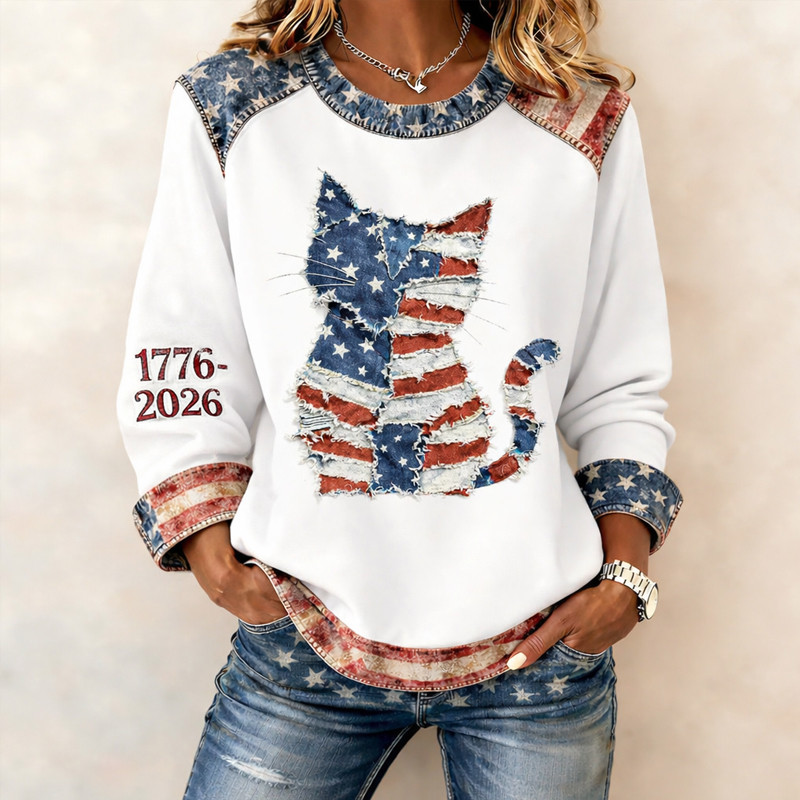 Cat USA 250Th Anniversay 1776 2026 Sweatshirt Patriotic American Fourth Of July Clothing