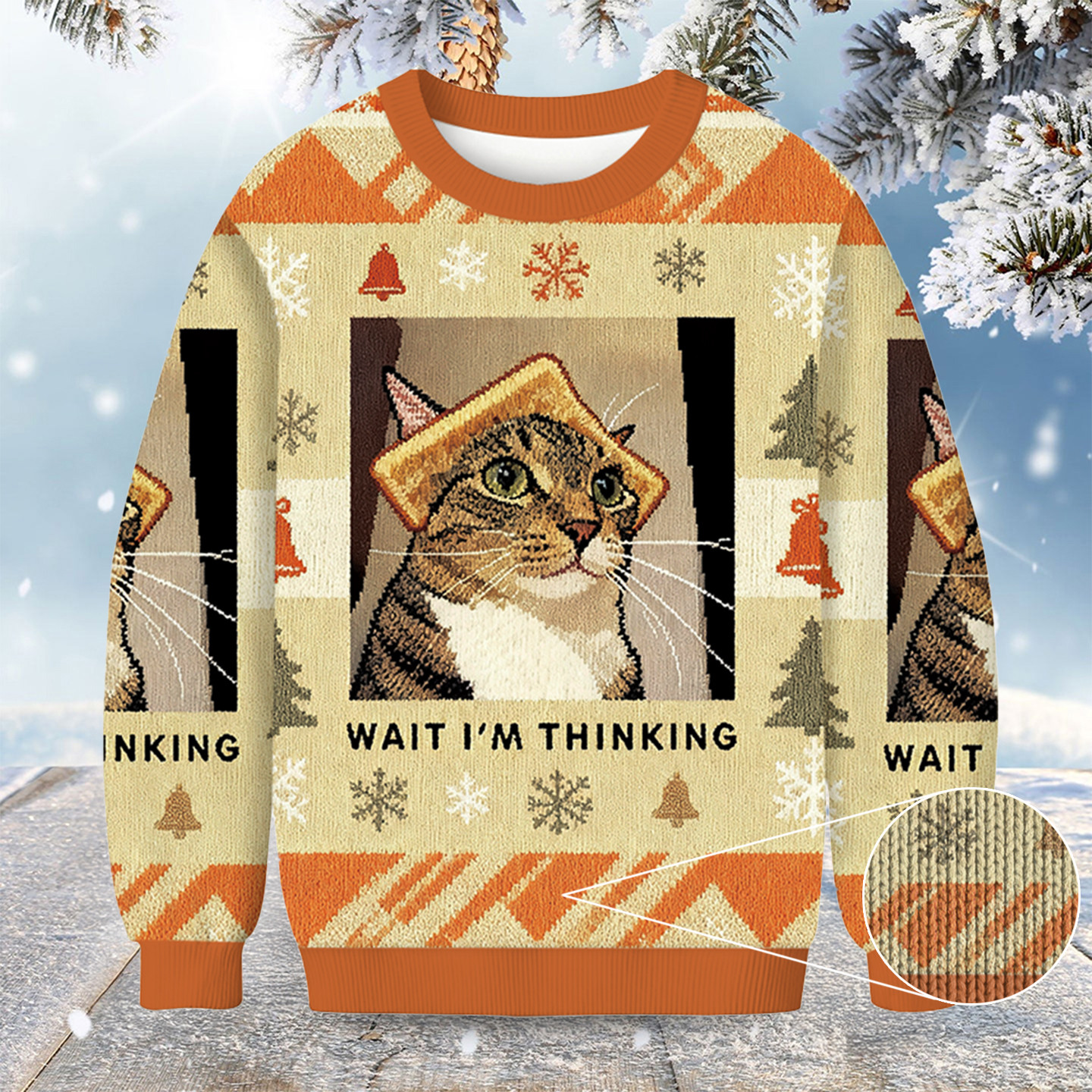 Cat Wait I'm Thinking Christmas Ugly Sweater Animal Themed Christmas Gifts For Cat Owners