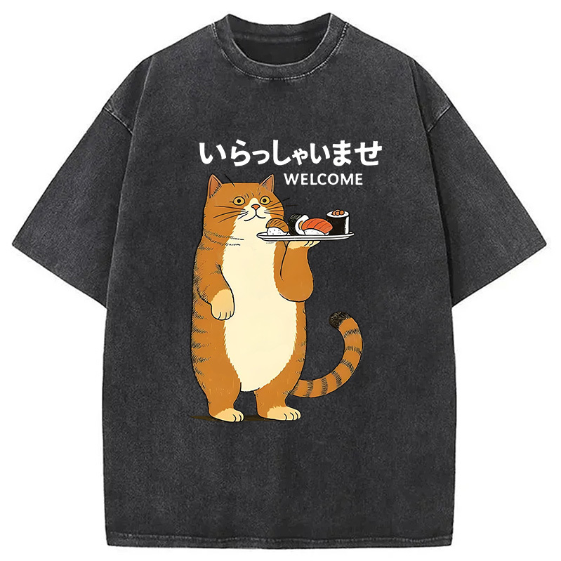 Cat Waiter Washed T-Shirt Casual Oversized Outfit Style Gifts For Best Friend Cat Waiter Washed T-Shirt Casual Oversized Outfit Style Gifts For Best Friend