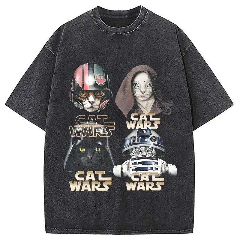 Cat Wars Funny Washed T-Shirt Soft Cotton Daily Wear Tee Gifts For Brother Cat Wars Funny Washed T-Shirt Soft Cotton Daily Wear Tee Gifts For Brother