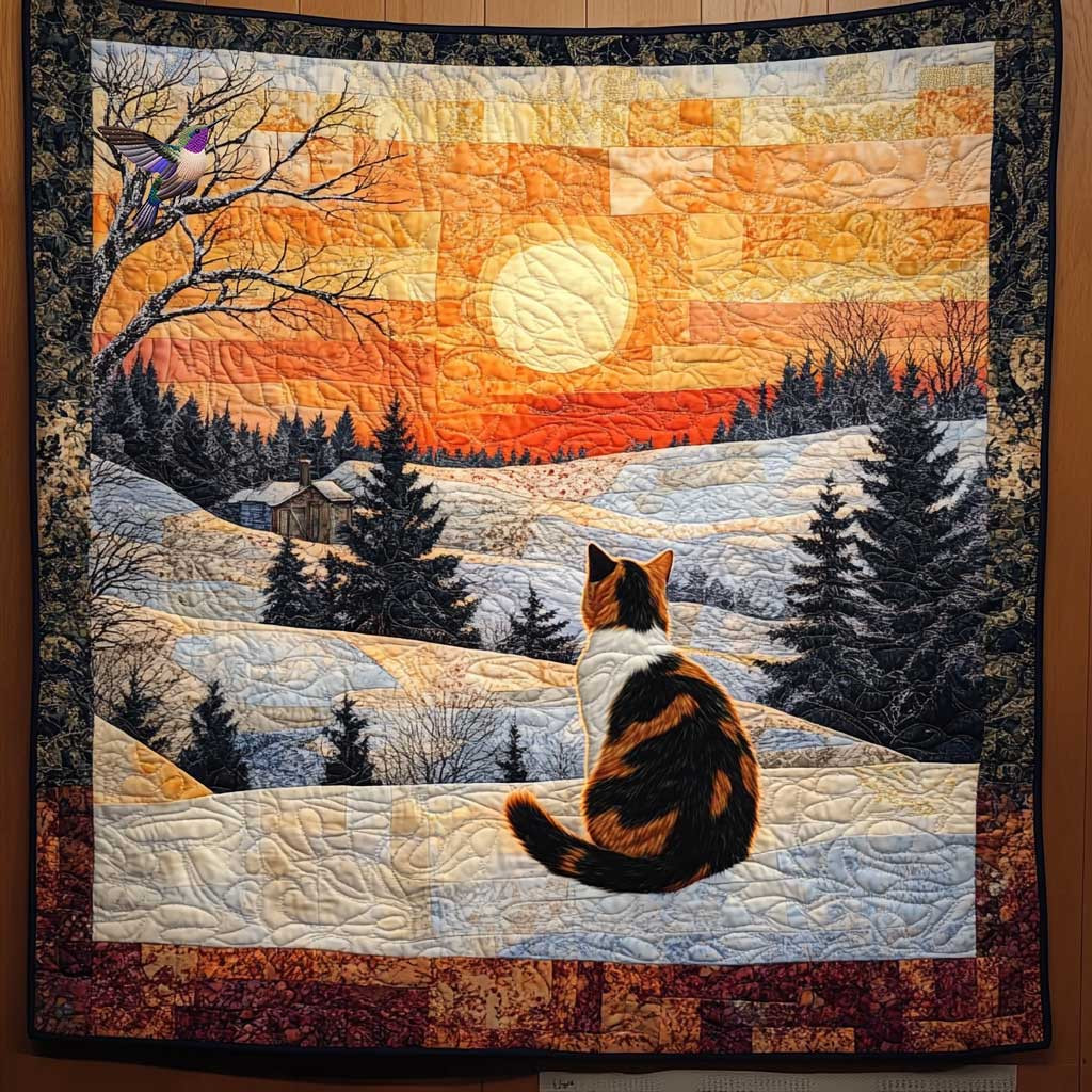 Cat Watching Sunset Holiday Christmas Quilt Blanket Christmas Gift Ideas For Wife