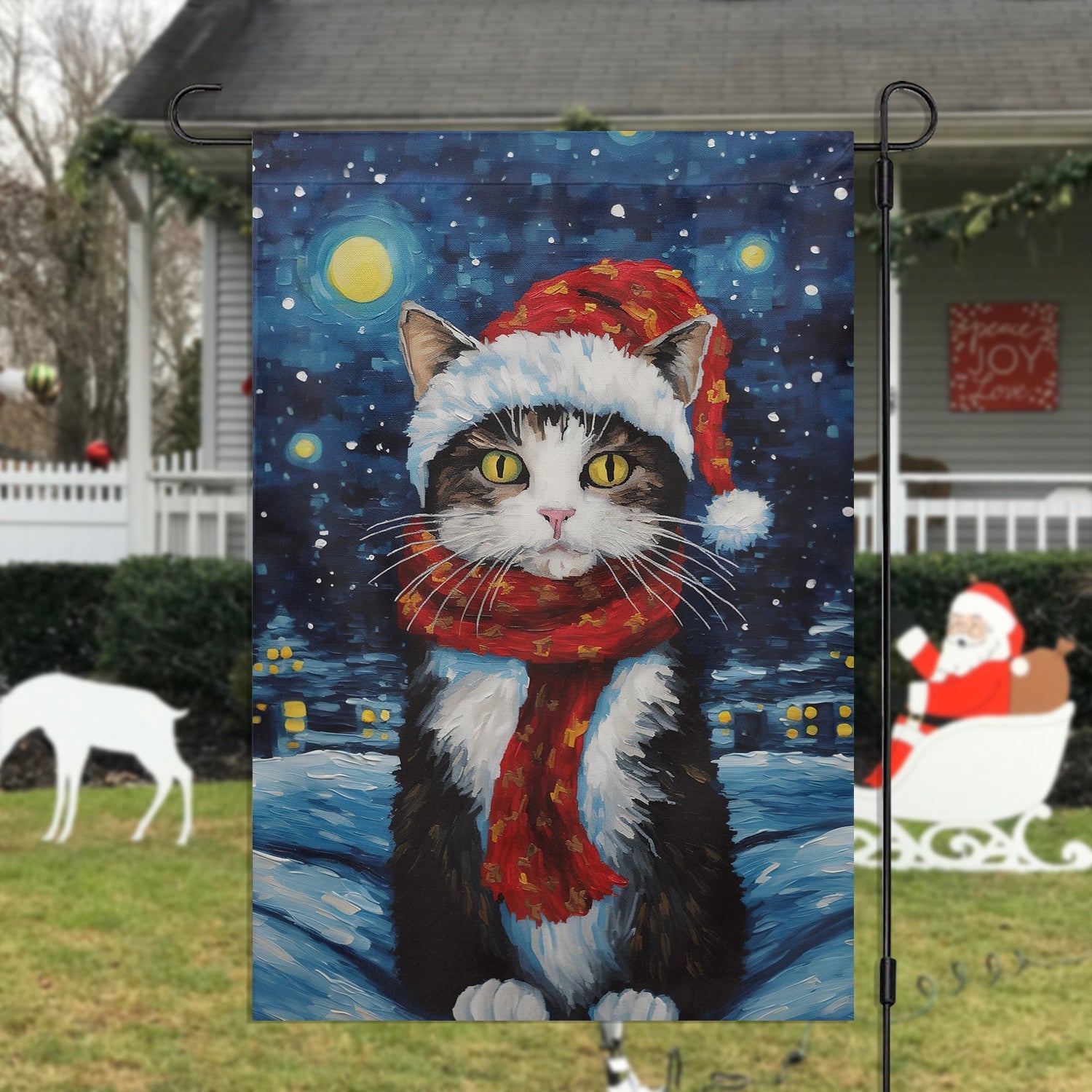 Cat Wearing Scarf Christmas Garden Flag Christmas Flag Gift For Cat Lovers