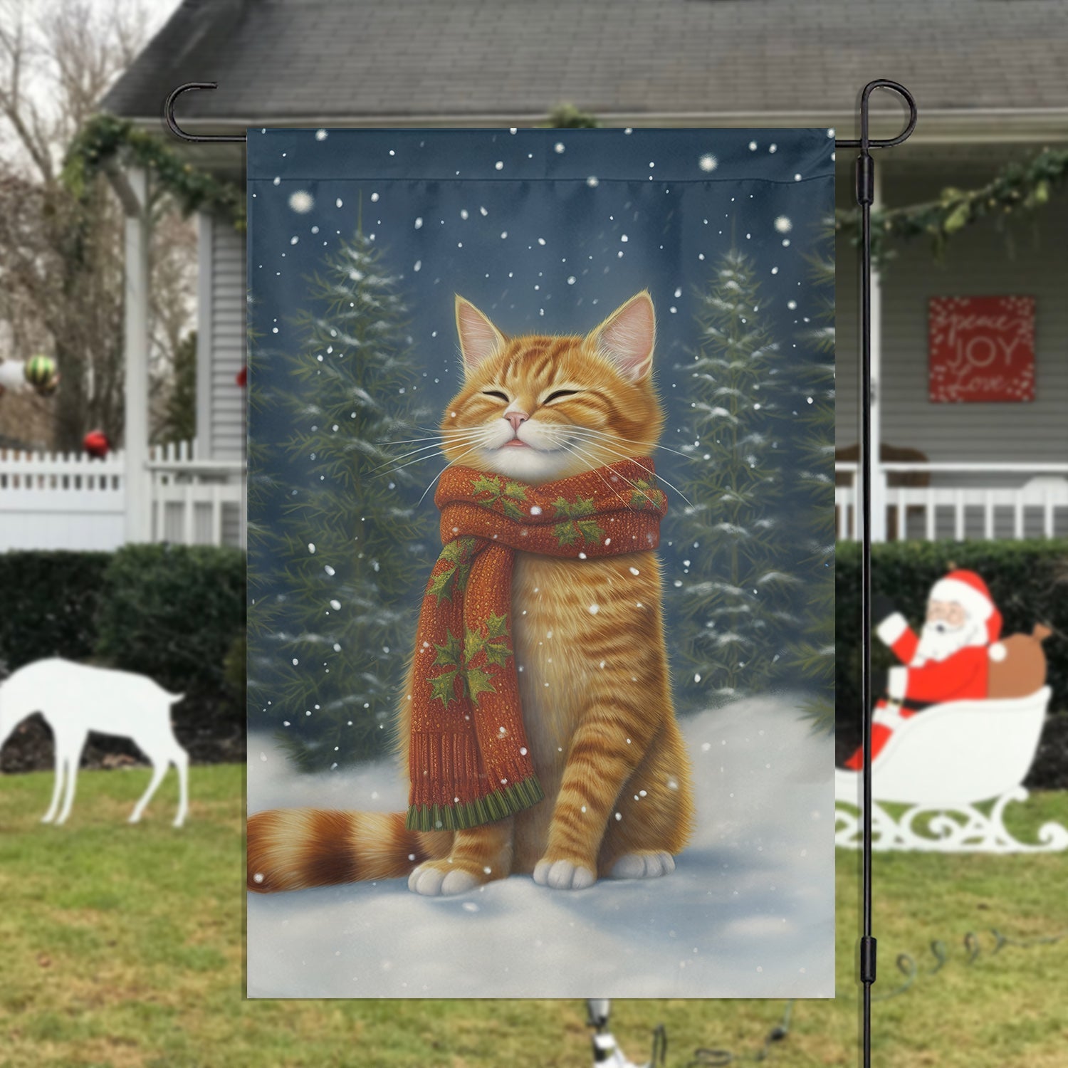 Cat Wearing Scarf Christmas Garden Flag Lovely Pet Christmas Flag Gift For Cat Owners