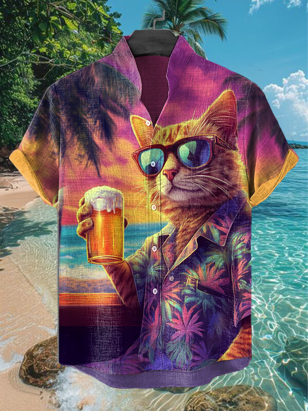 Cat Wearing Sunglasses Sunset Scenery Hawaiian Shirt Good Gifts For Boyfriend