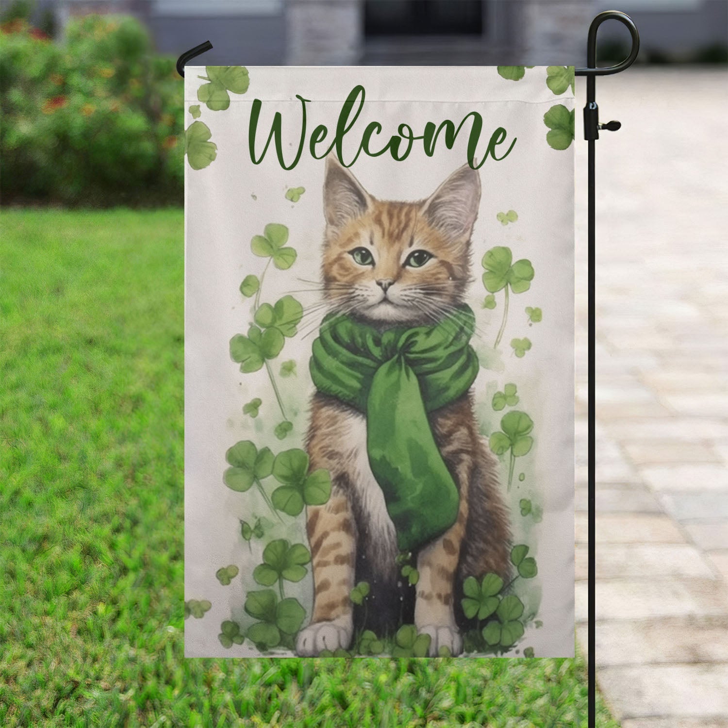 Cat Welcome St Patrick's Flag Lovely Cat St Patrick's Day Merch Best Flag Gifts For Pet Owners