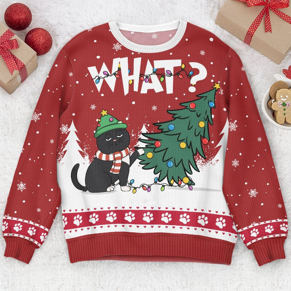 Cat What Christmas Tree Ugly Sweater Funny Cat Sweater Gifts For Christmas