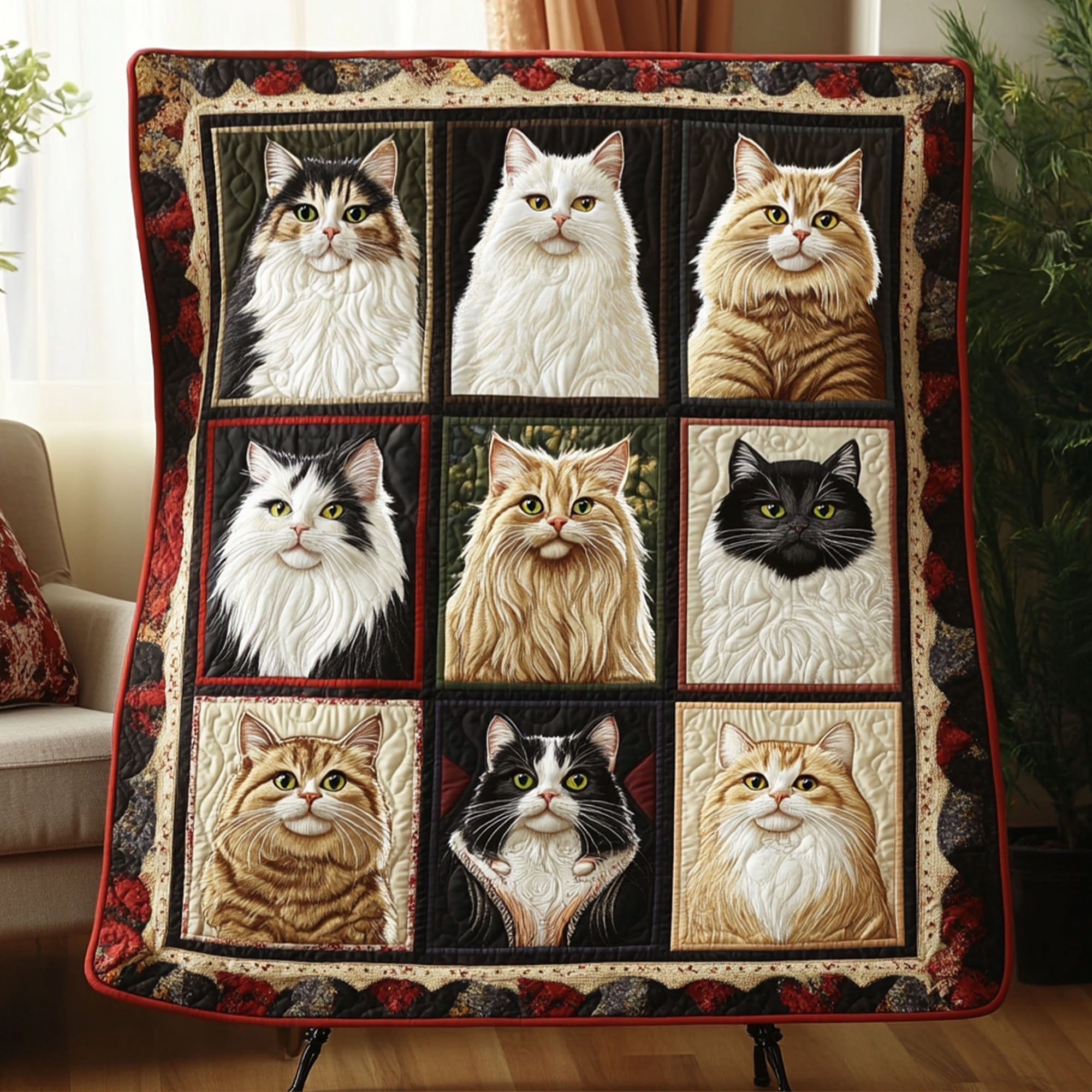 Cat Whiskers Wonderland Quilted Blanket Sofa Couch Throw Blanket Black Cat Christmas Gifts