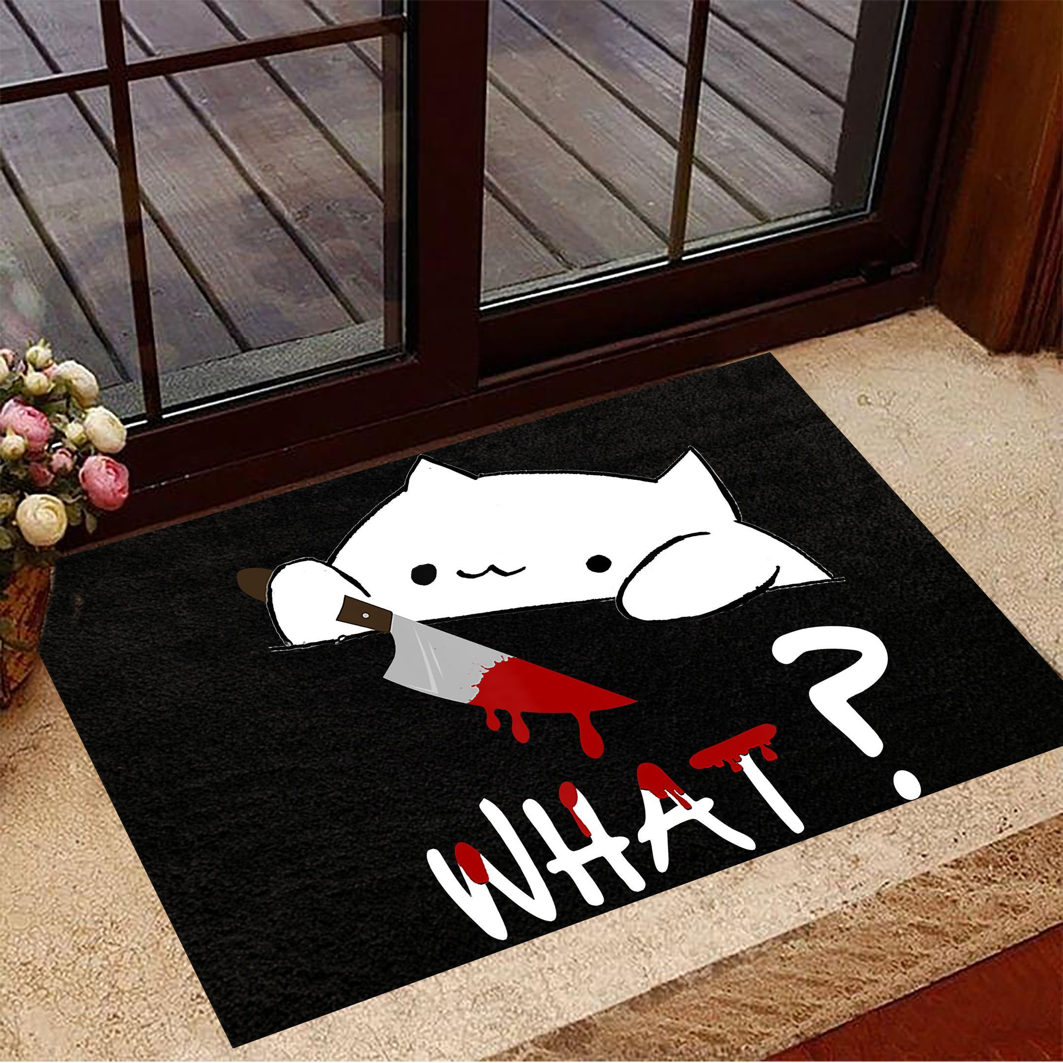 Cat With Bloody Knife What Doormat Halloween Welcome Mat Funny Gifts For Friend