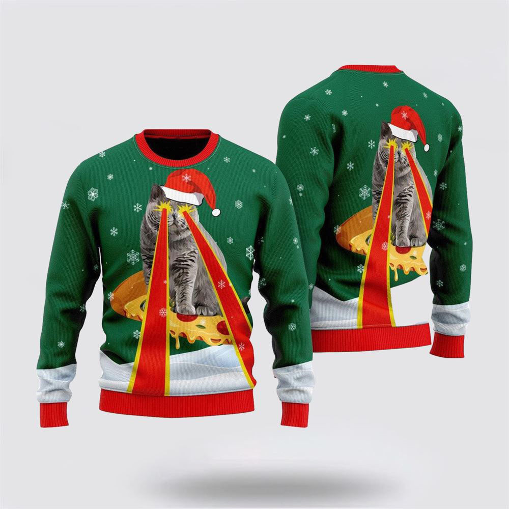 Cat With Laser Eyes Ugly Christmas Sweater Christmas Gift For Cat Love Christmas Present Ideas
