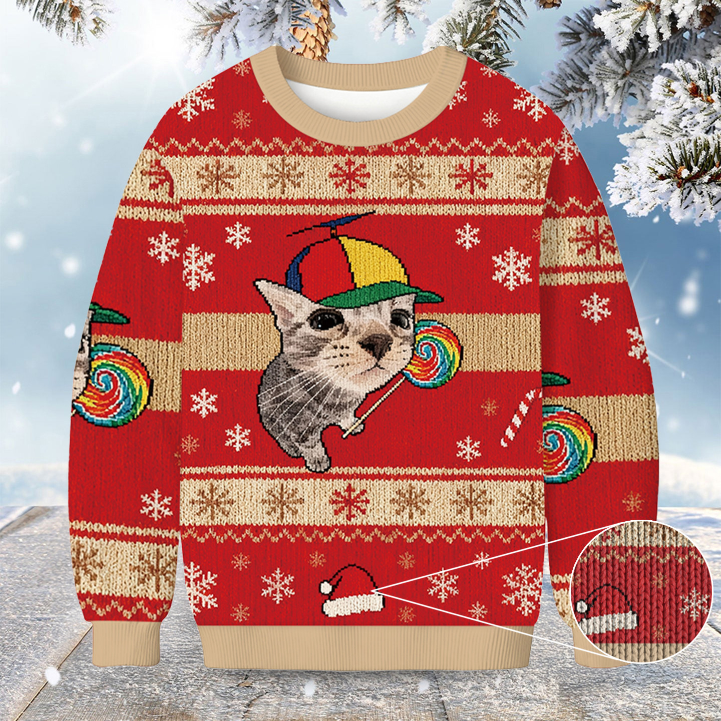 Cat With Lollipop And Hat Christmas Ugly Sweater Funny Xmas Jumper Christmas Presents