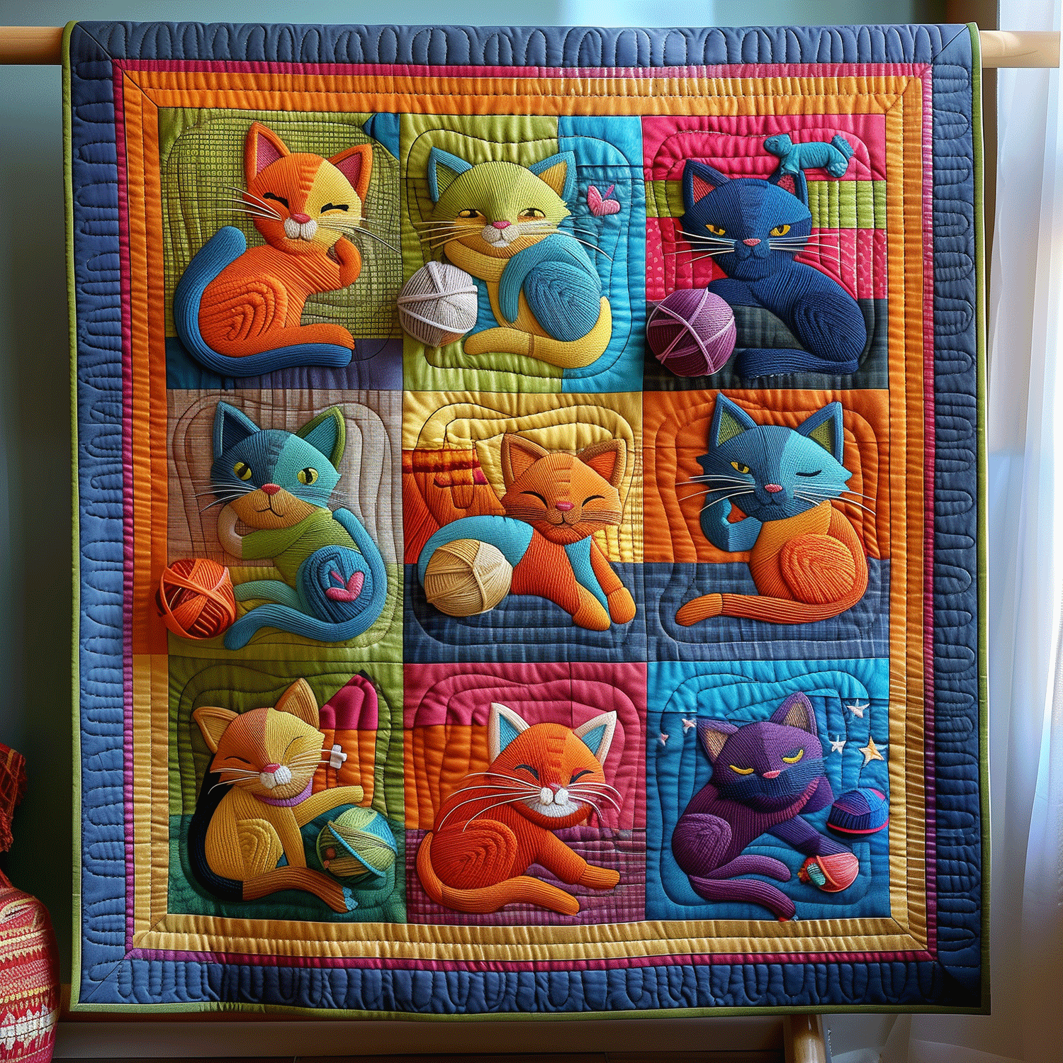 Cat Yarn Fiesta Quilted Blanket Cute Blankets For Her