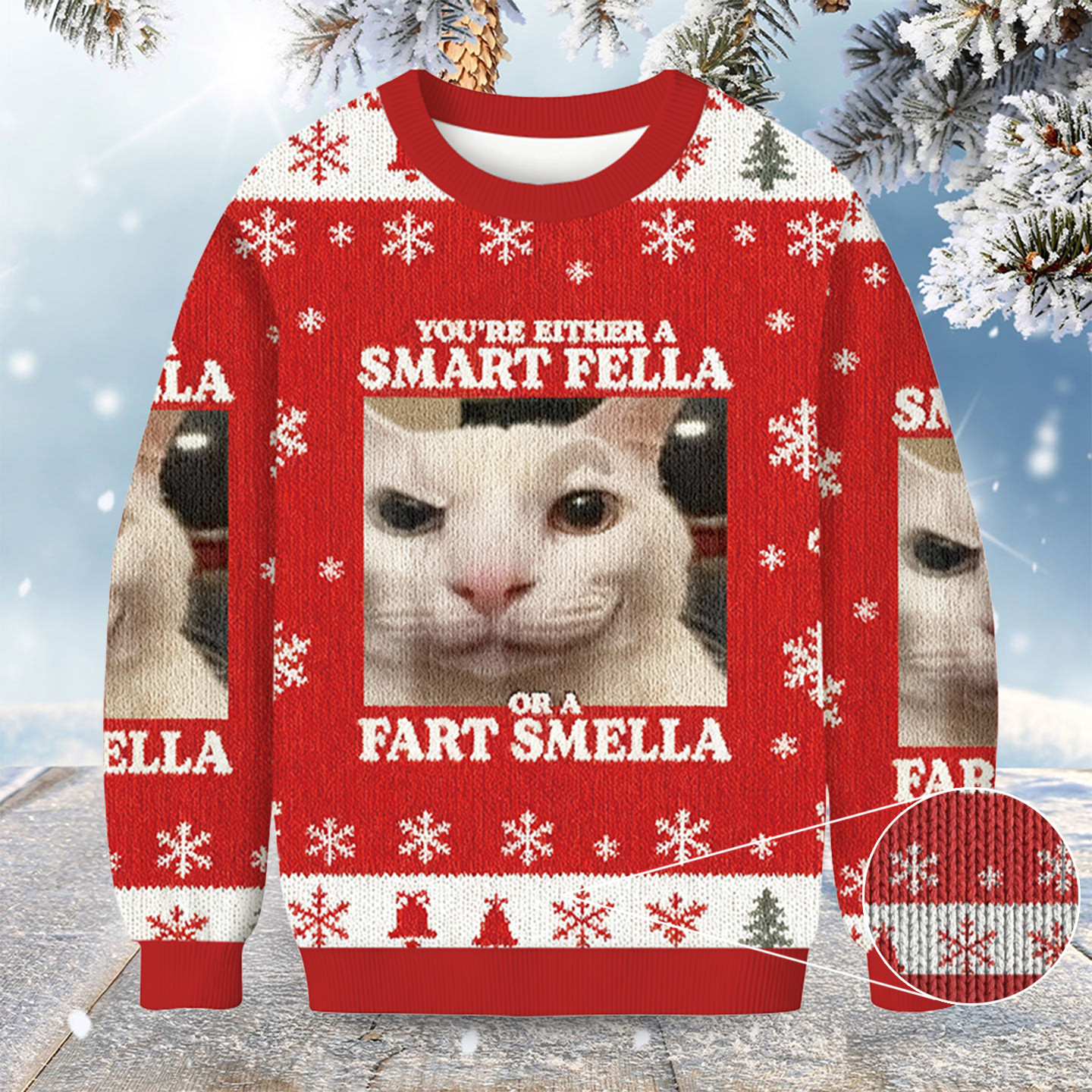 Cat You're Either A Smart Fella Christmas Ugly Sweater Christmas Gifts For Cat Owners