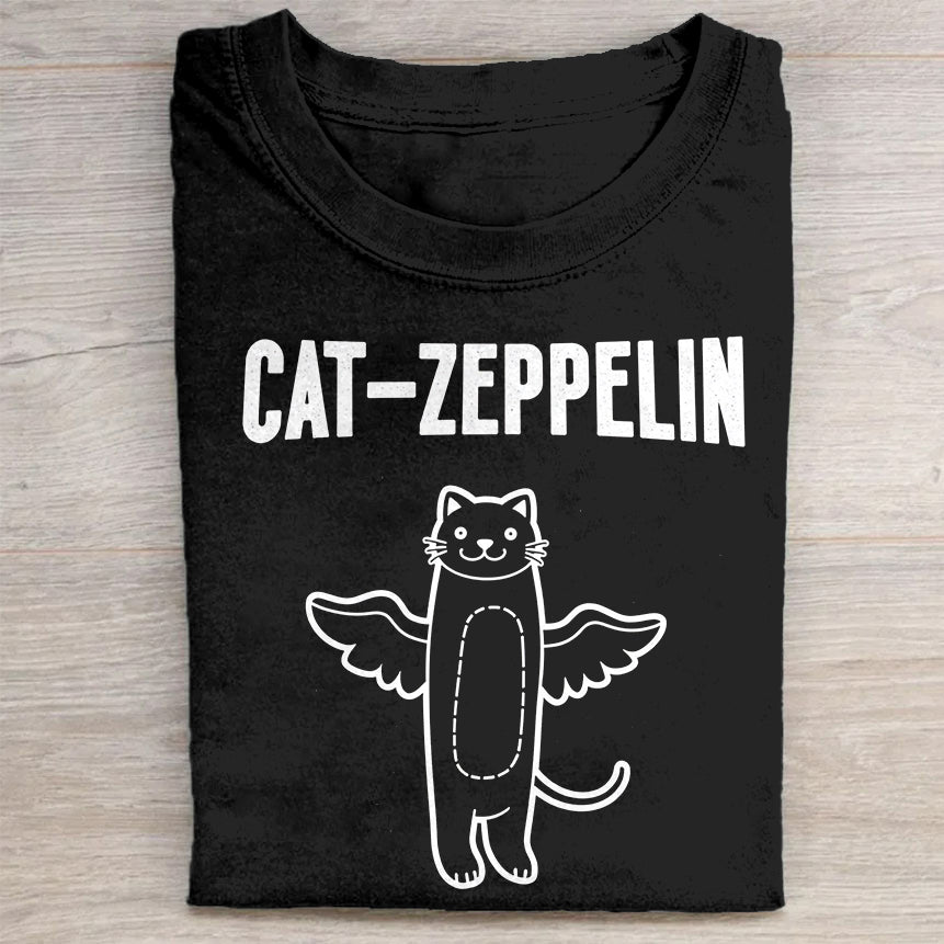 Cat Zeppelin Funny Graphic Tee T-Shirt Creative Cat Merch Best Gift For Music Lovers