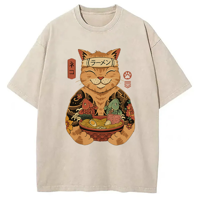 Catana Ramen Washed T-Shirt Unique Aesthetic Fashion Tee Gifts For BFF