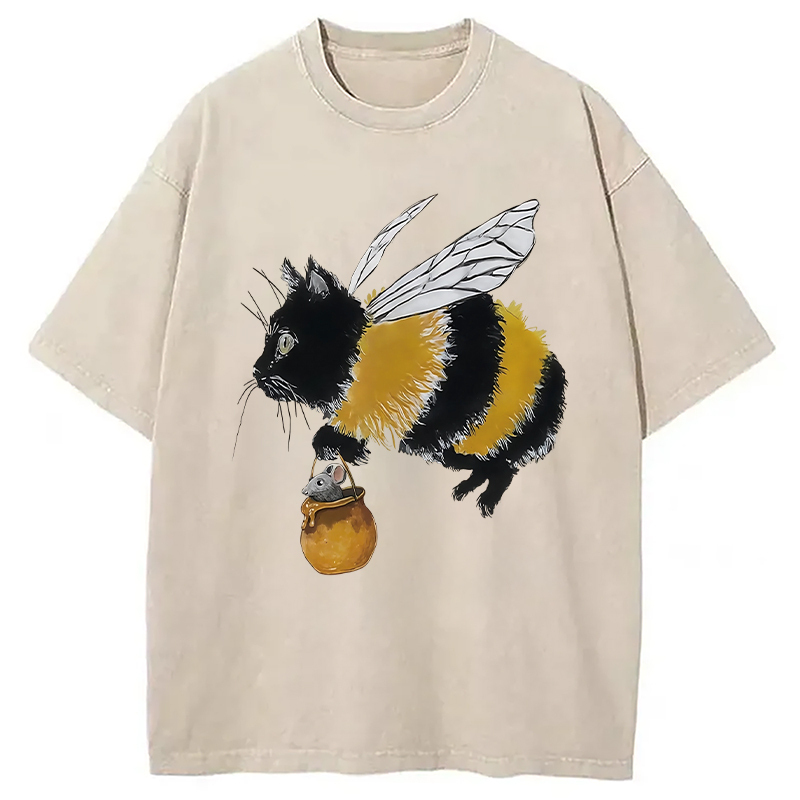 Catbee Funny Washed T-Shirt Unisex Streetwear Graphic Style Gifts For Sister