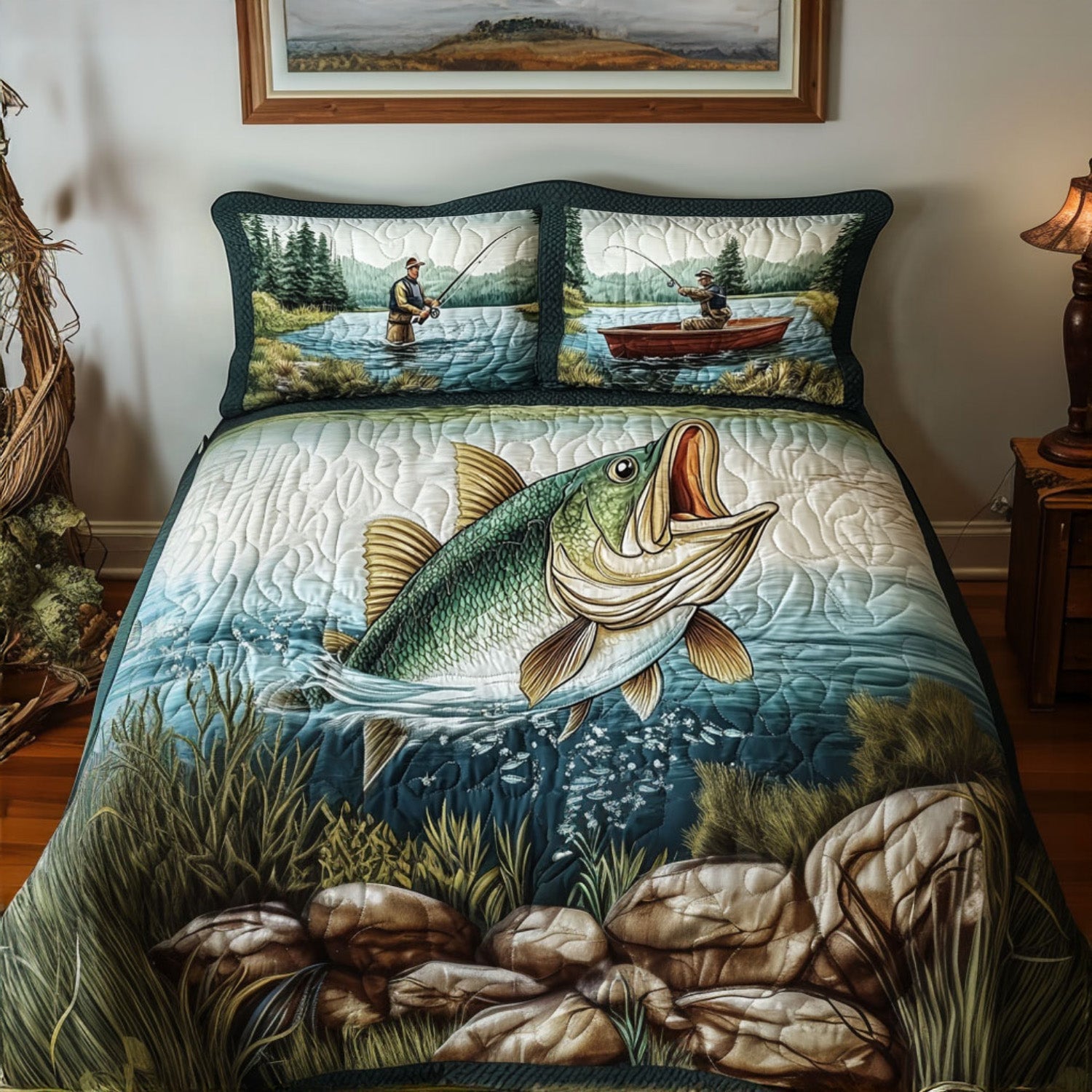 Catch and Relax Quilted Bedding Set Best Comforter Sets Fishing Gifts For Him