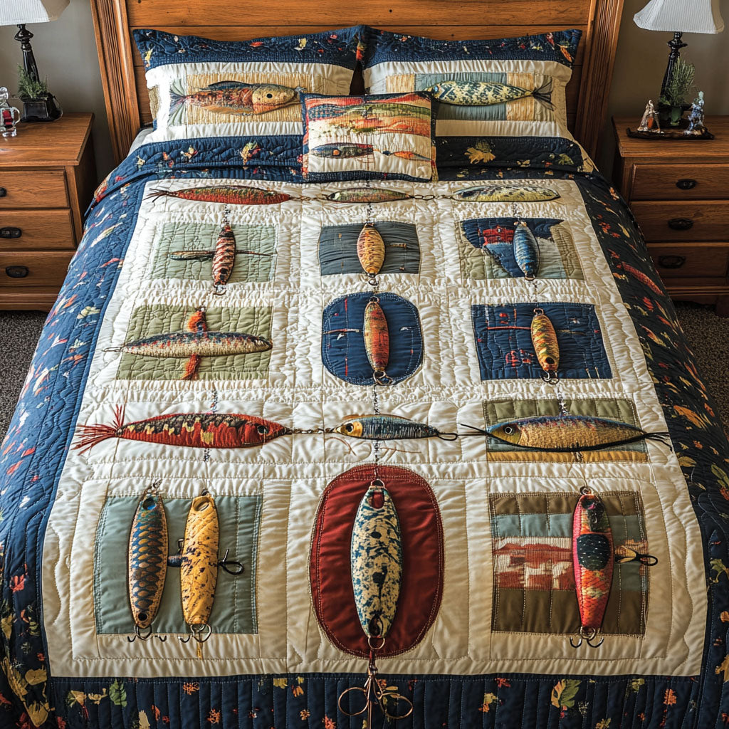 Catch and Snooze Quilted Bedding Set Bed Decorations Fishing Christmas Gifts