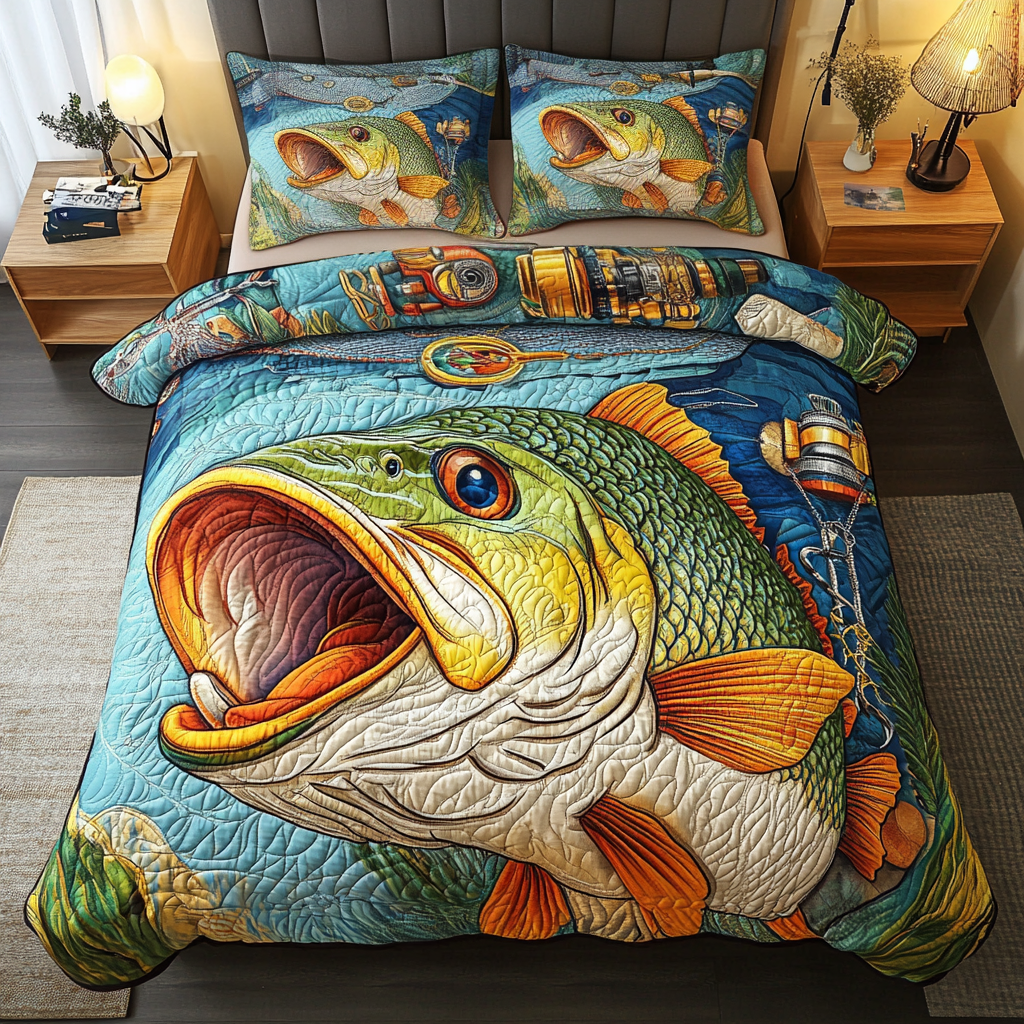 Catch Drift Quilted Bedding Set Unique Bed Sheet Set Cool Fishing Gifts