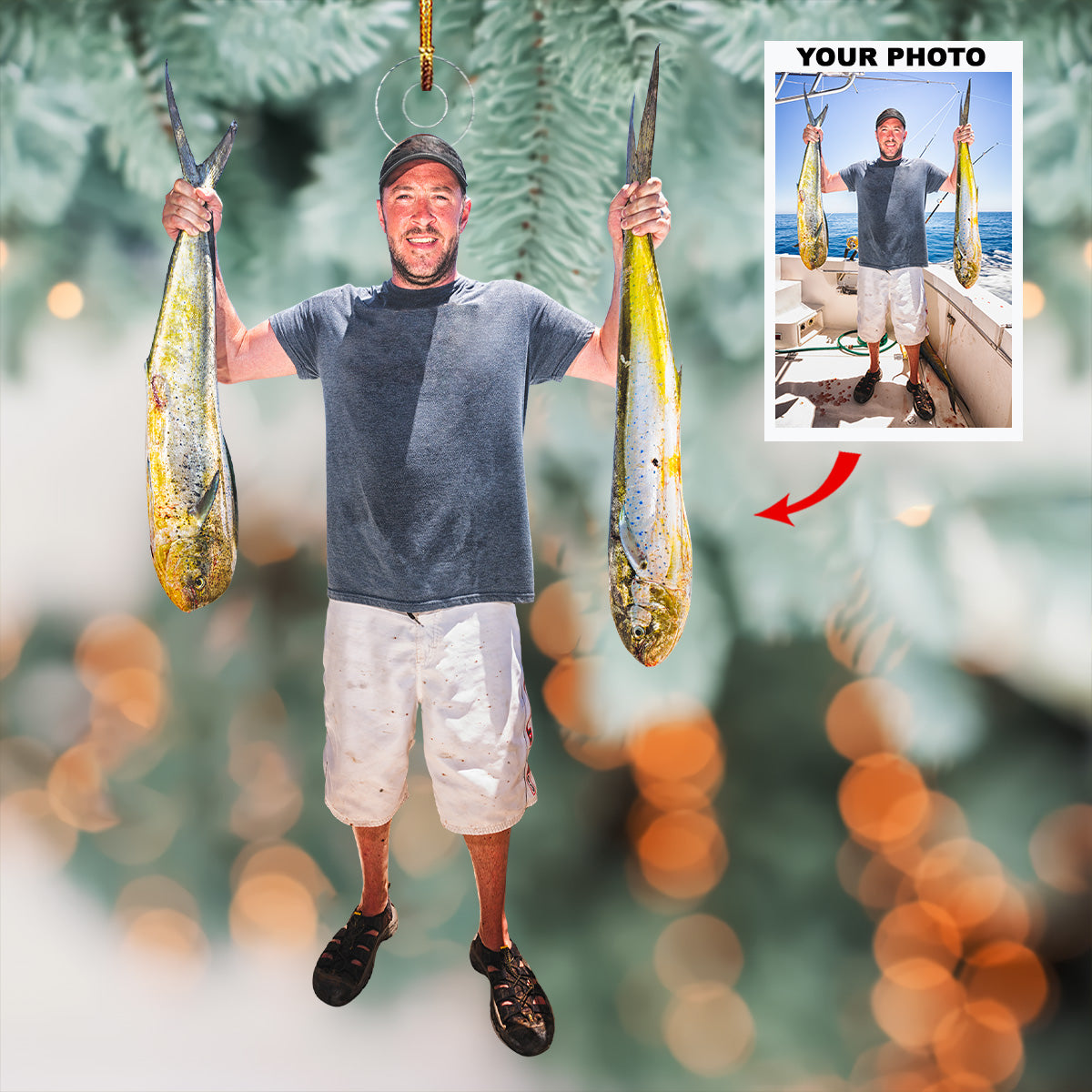 Catch Of The Day Personalized Photo Mica Ornament Gift For Fishing Lovers Family members