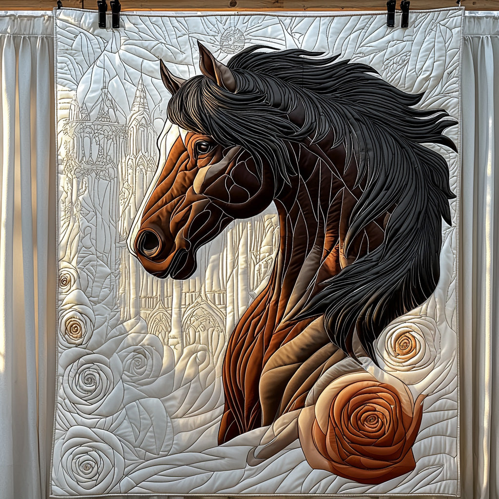 Cathedral Horse Quilted Blanket Xmas Holiday Cool Skull Gifts For Her