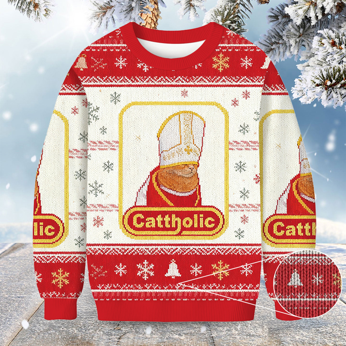 Catholic Cat Funny Christmas Ugly Sweater Holiday Apparel Cat Lover Christmas Gifts