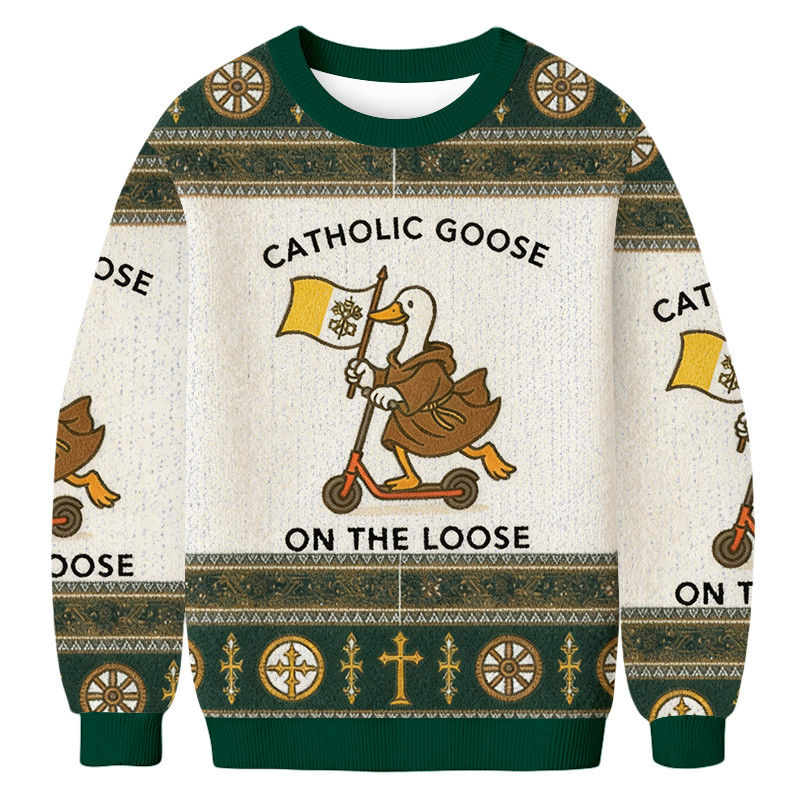 Catholic Goose On The Loose Ugly Sweater Christian Clothing Christmas Gifts For Goose Lovers