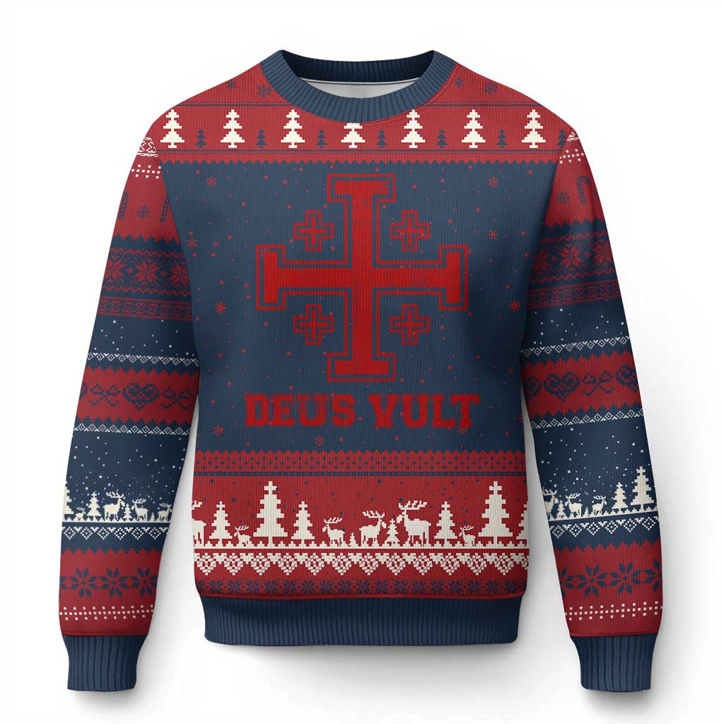 Catholic Knight Deus Vult Ugly Christmas Sweater Faith Based Xmas Jumpers For Men
