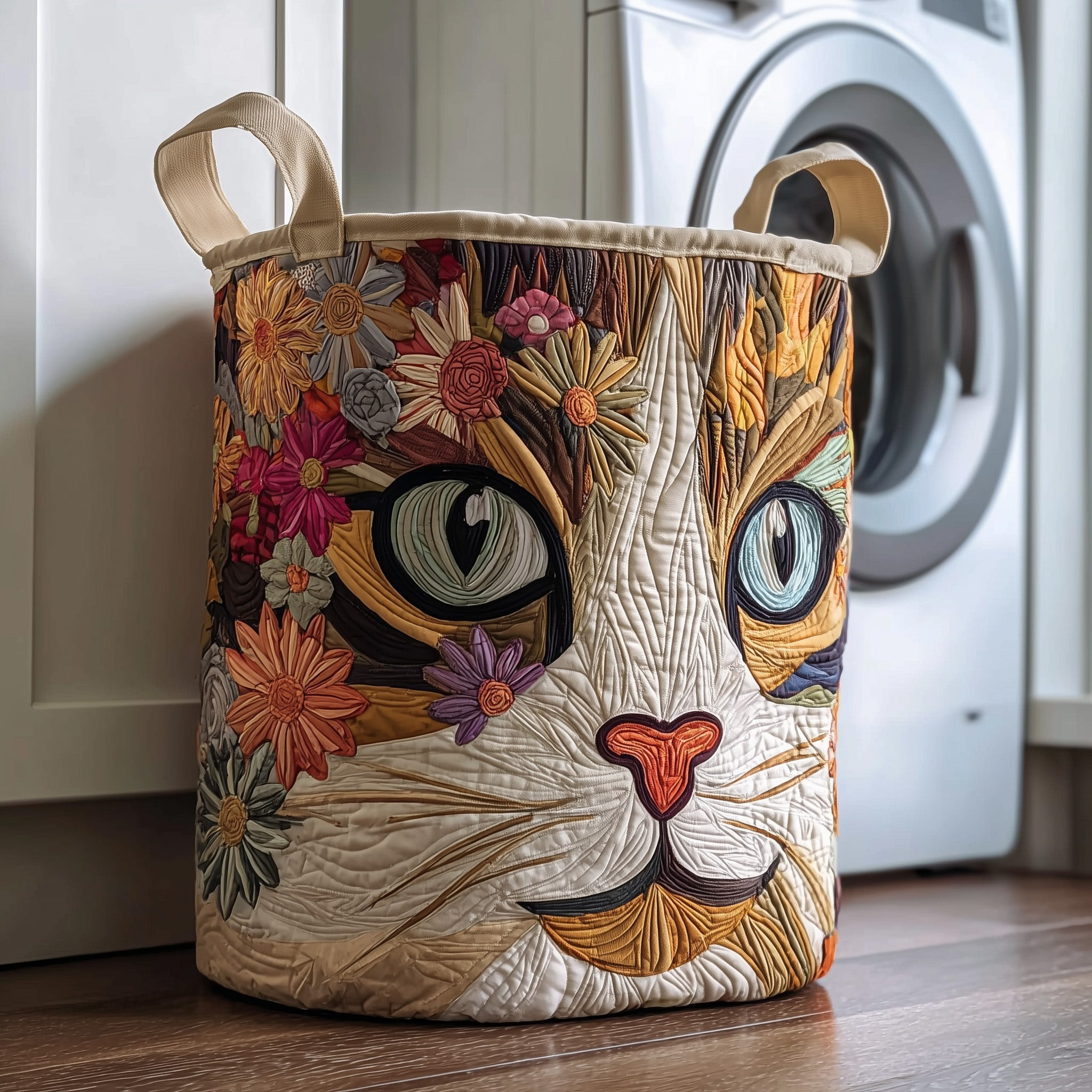 Catitude Floral Quilted Laundry Basket Animal Home Decor Holiday Gifts For Cat Owners