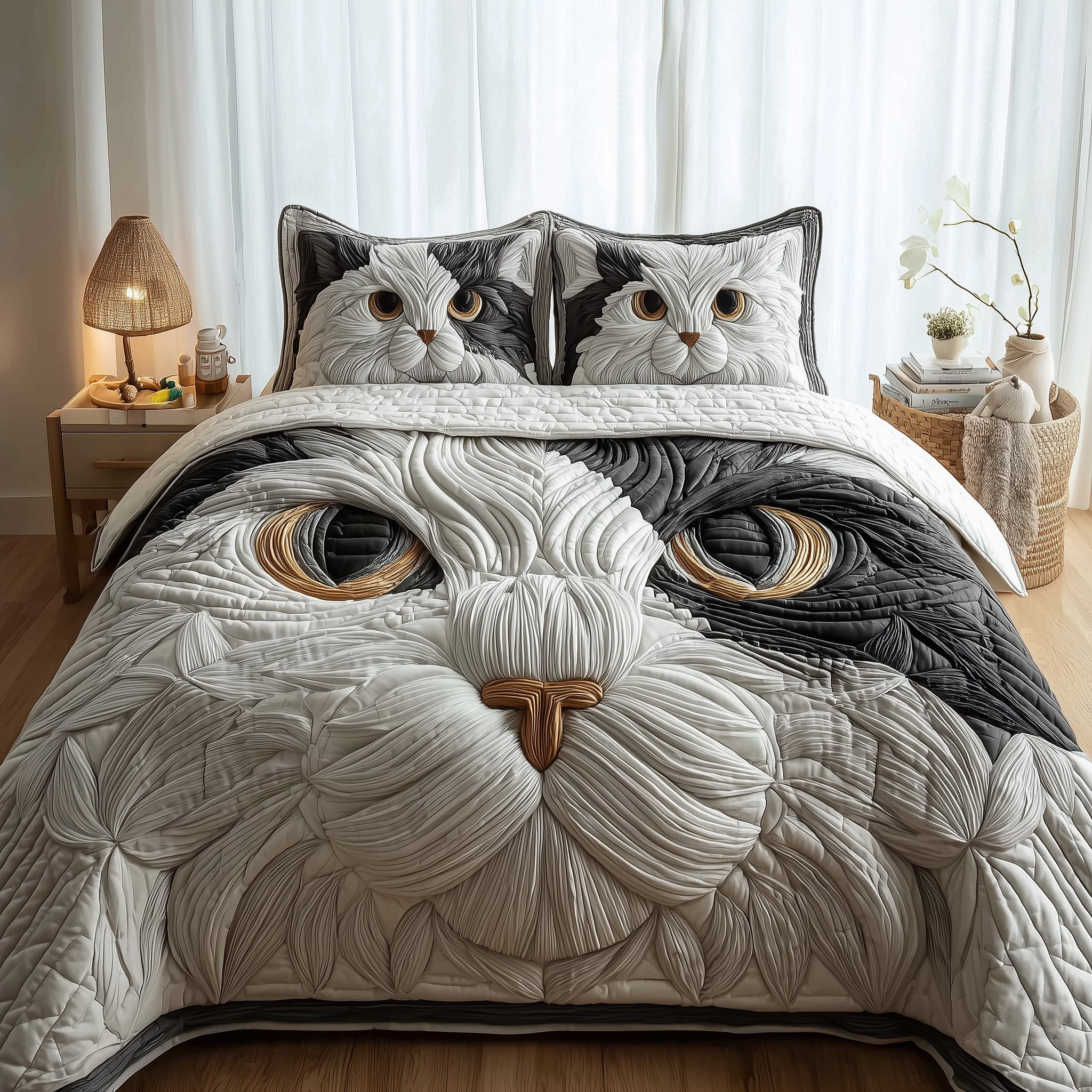 Catitude Quilted Bedding Set Duvet Cover Bedspread Cat Dad Birthday Gifts