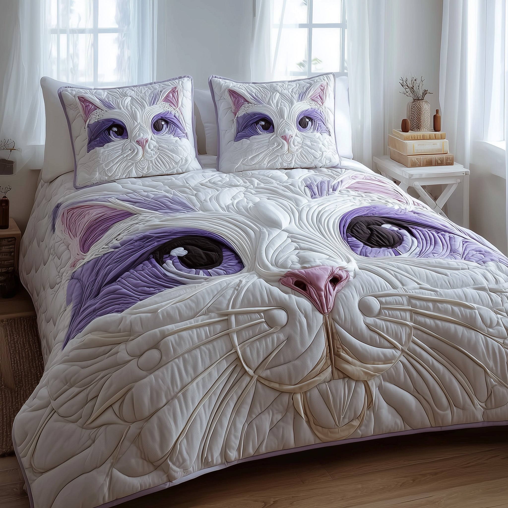 Catitude Quilted Bedding Set Duvet Cover Bedspread Cat Gifts For Lady