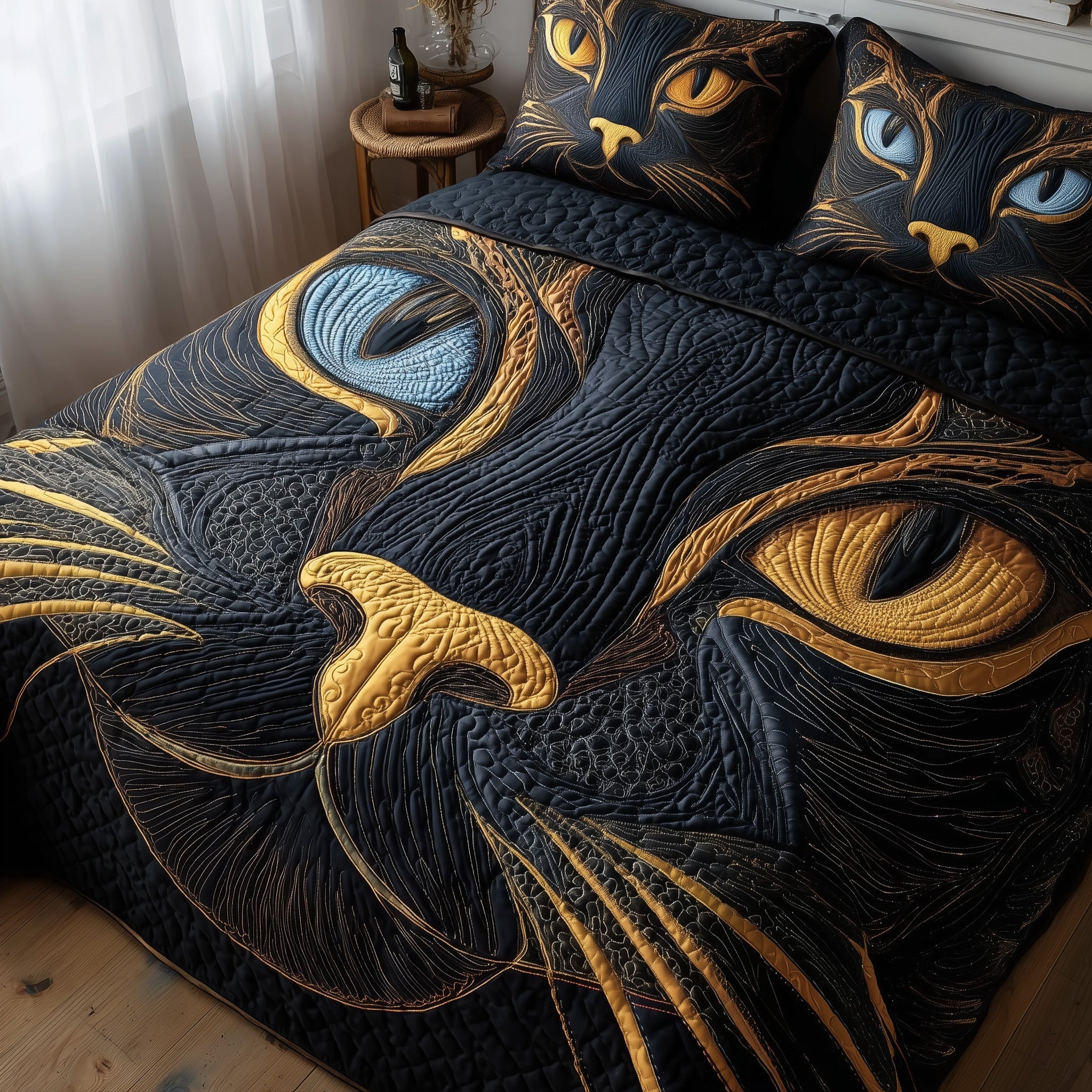 Catitude Quilted Bedding Set Duvet Cover Bedspread Cat Lover Gifts For Her