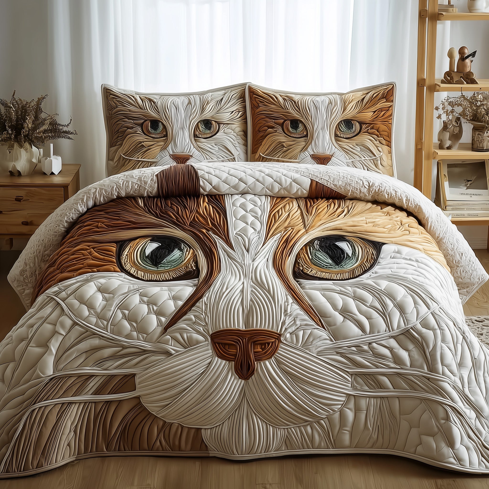 Catitude Quilted Bedding Set Duvet Cover Bedspread Cat Lover Gifts For Him