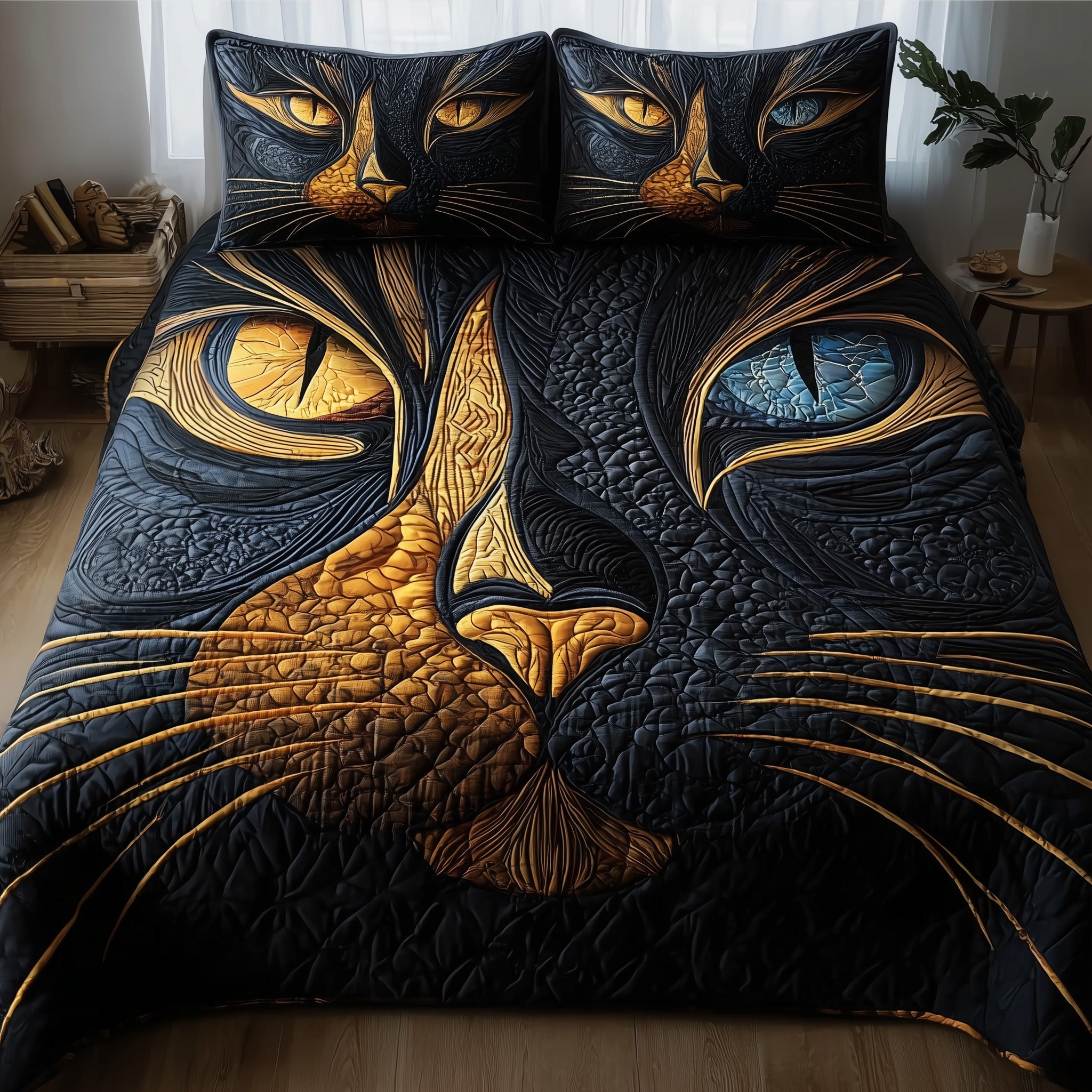 Catitude Quilted Bedding Set Duvet Cover Bedspread Cat Lover Gifts For Women