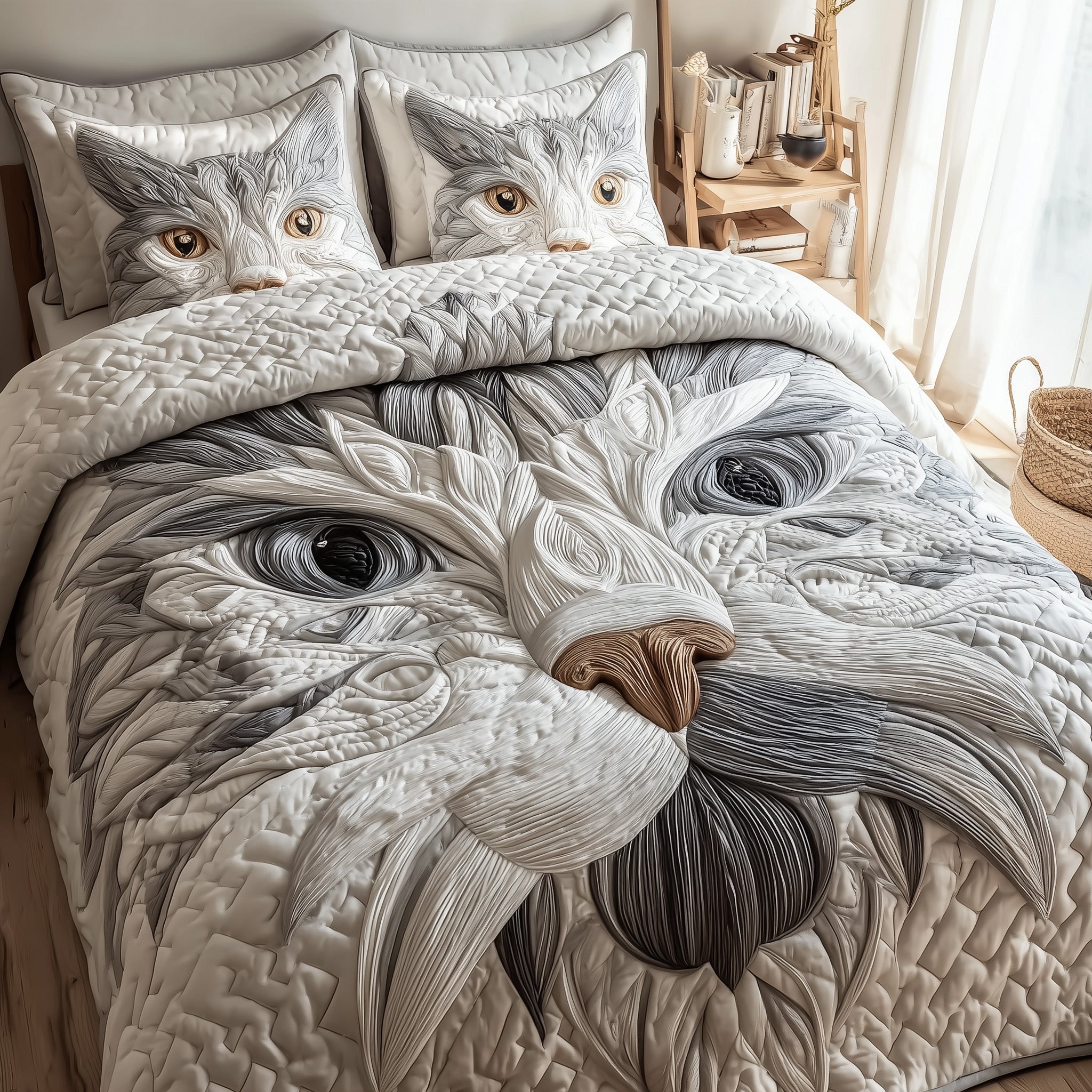 Catitude Quilted Bedding Set Duvet Cover Bedspread Cat Mom Gifts For Mother's Day