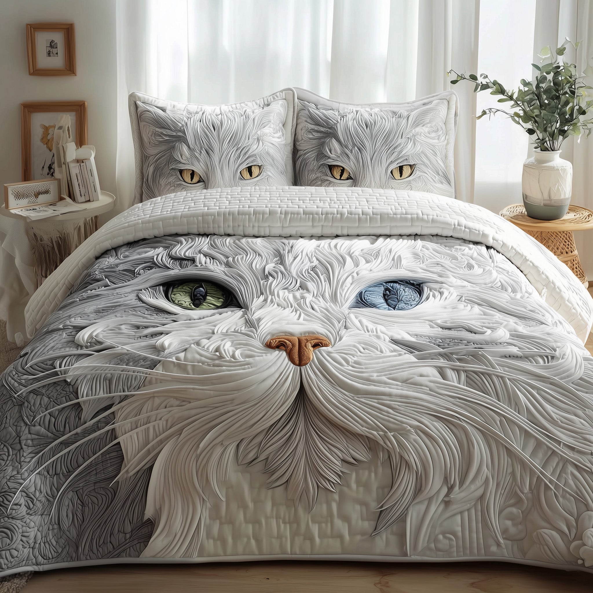 Catitude Quilted Bedding Set Duvet Cover Bedspread Cat Mom Gifts For Women