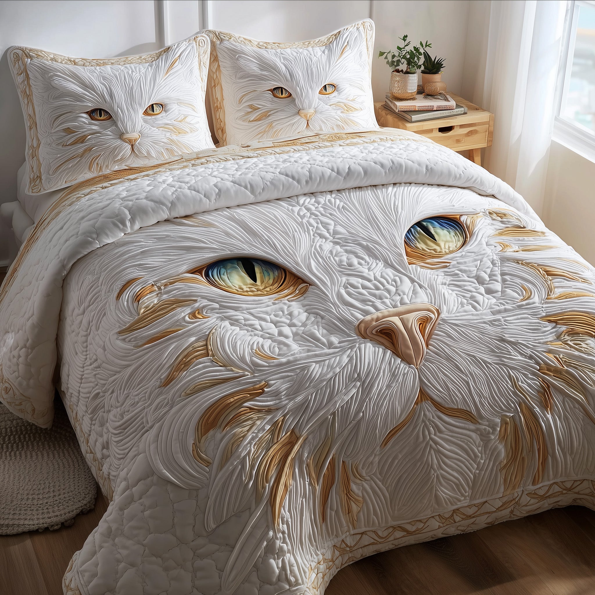 Catitude Quilted Bedding Set Duvet Cover Bedspread Novelty Cat Presents