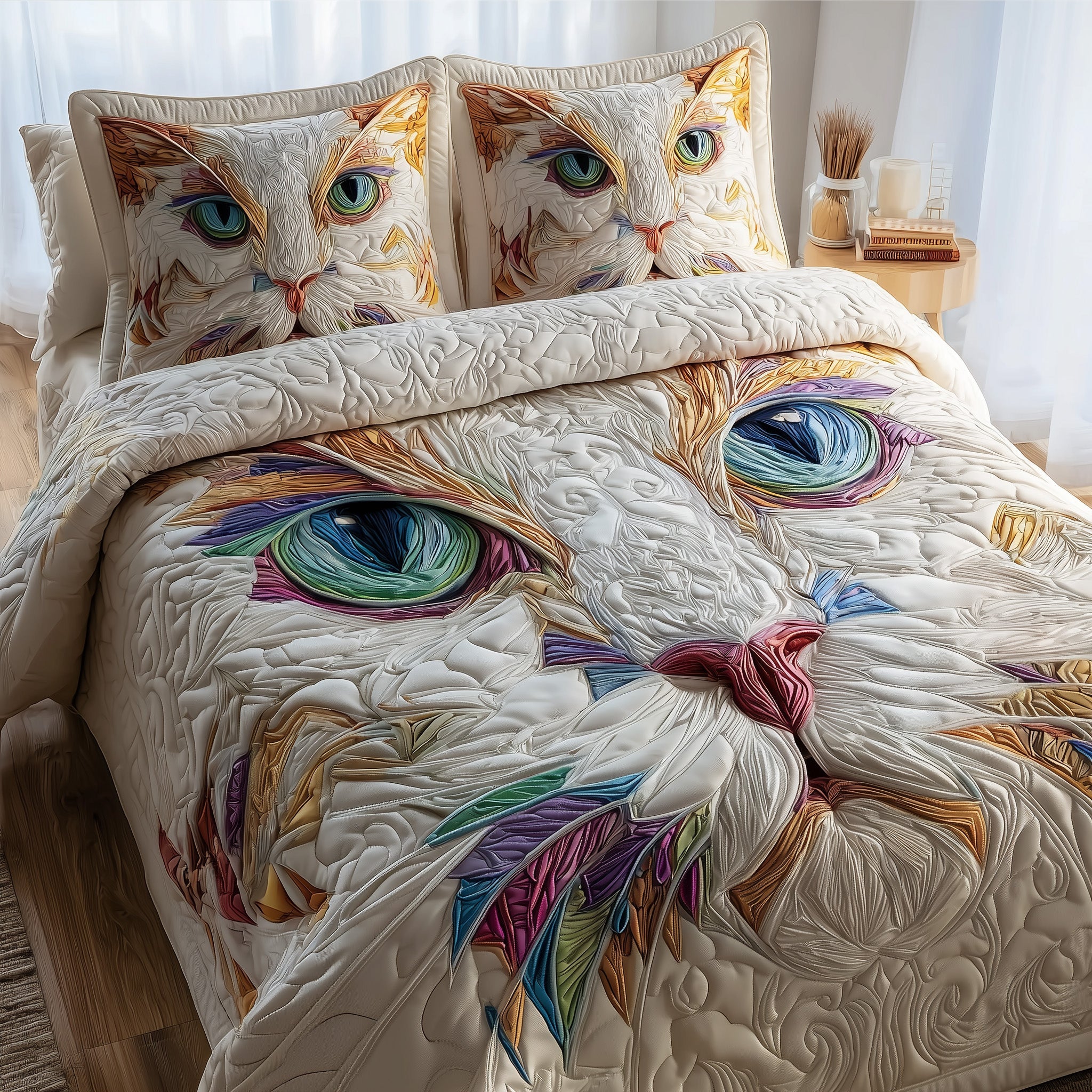 Catitude Quilted Bedding Set Floral Print