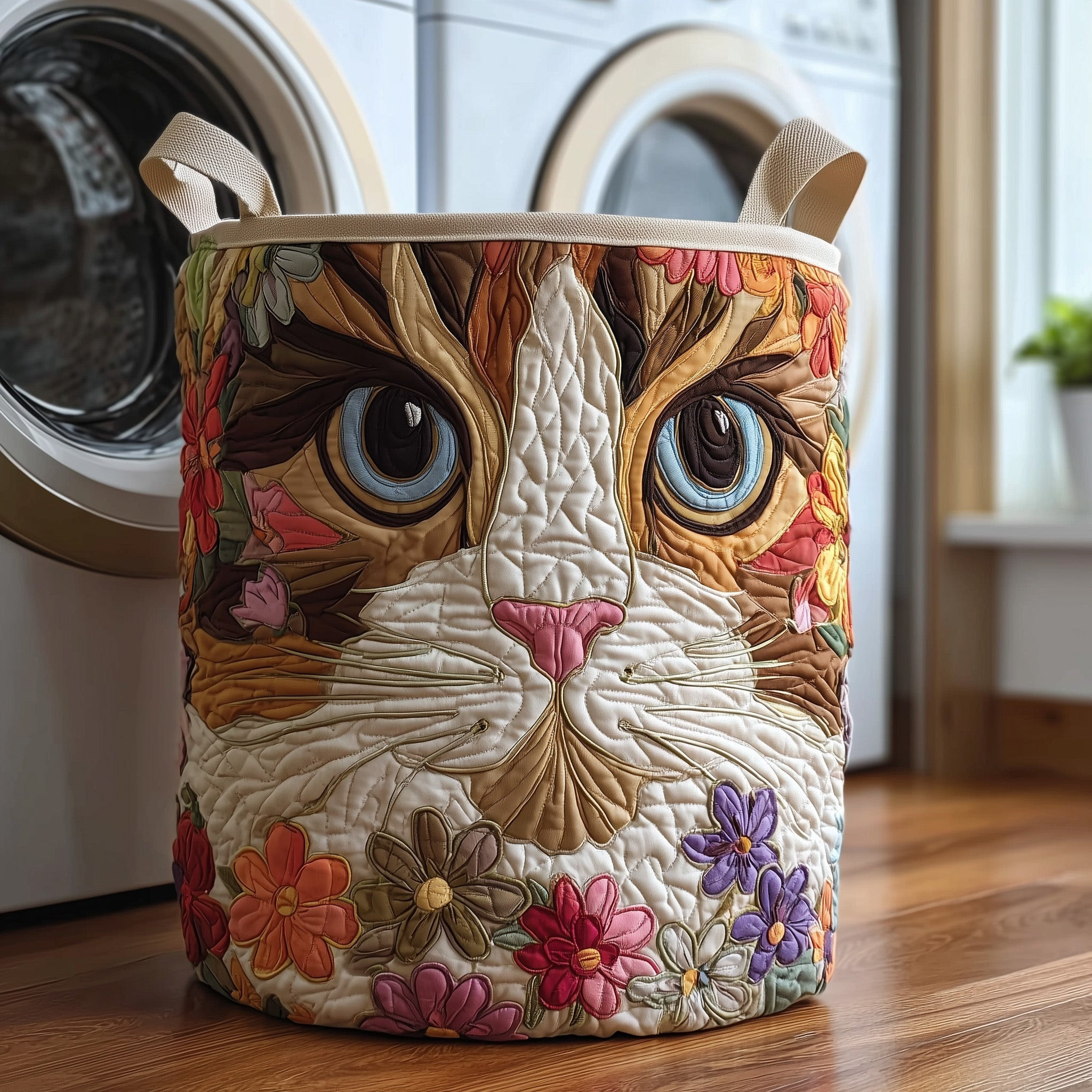 Catitude Quilted Laundry Basket Boho Themed Animal Home Decor Presents For Cat Lover