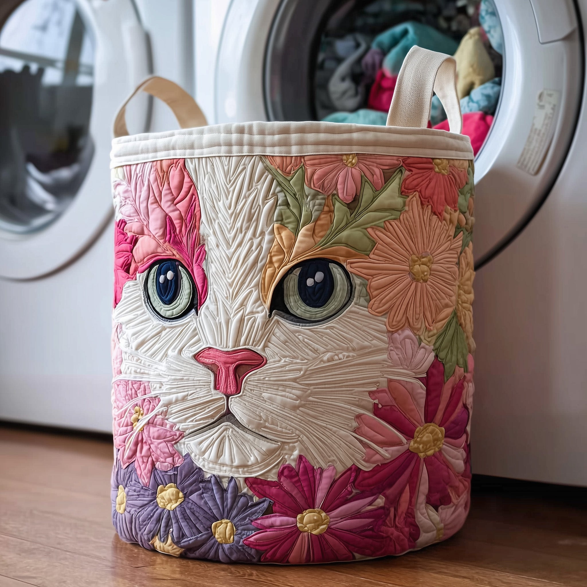 Catitude Quilted Laundry Basket Cute Lovely Cat Present For Cat Enthusiasts