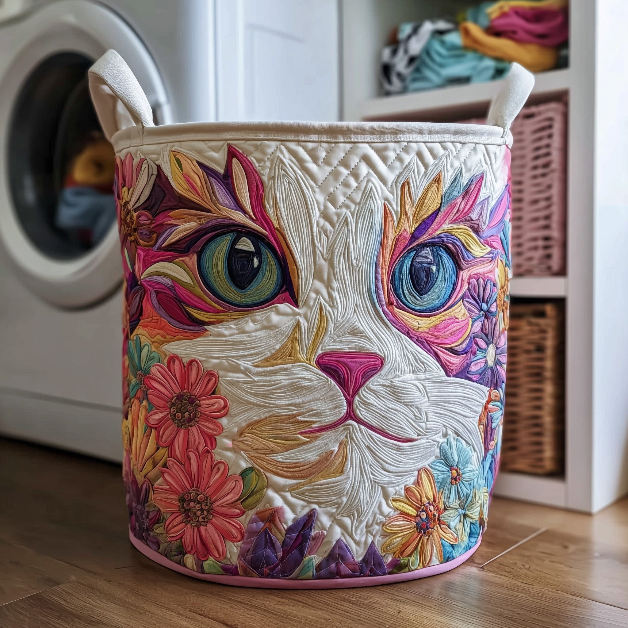 Catitude Quilted Laundry Basket Fabric Clothes Basket Organizer Gift For Mom