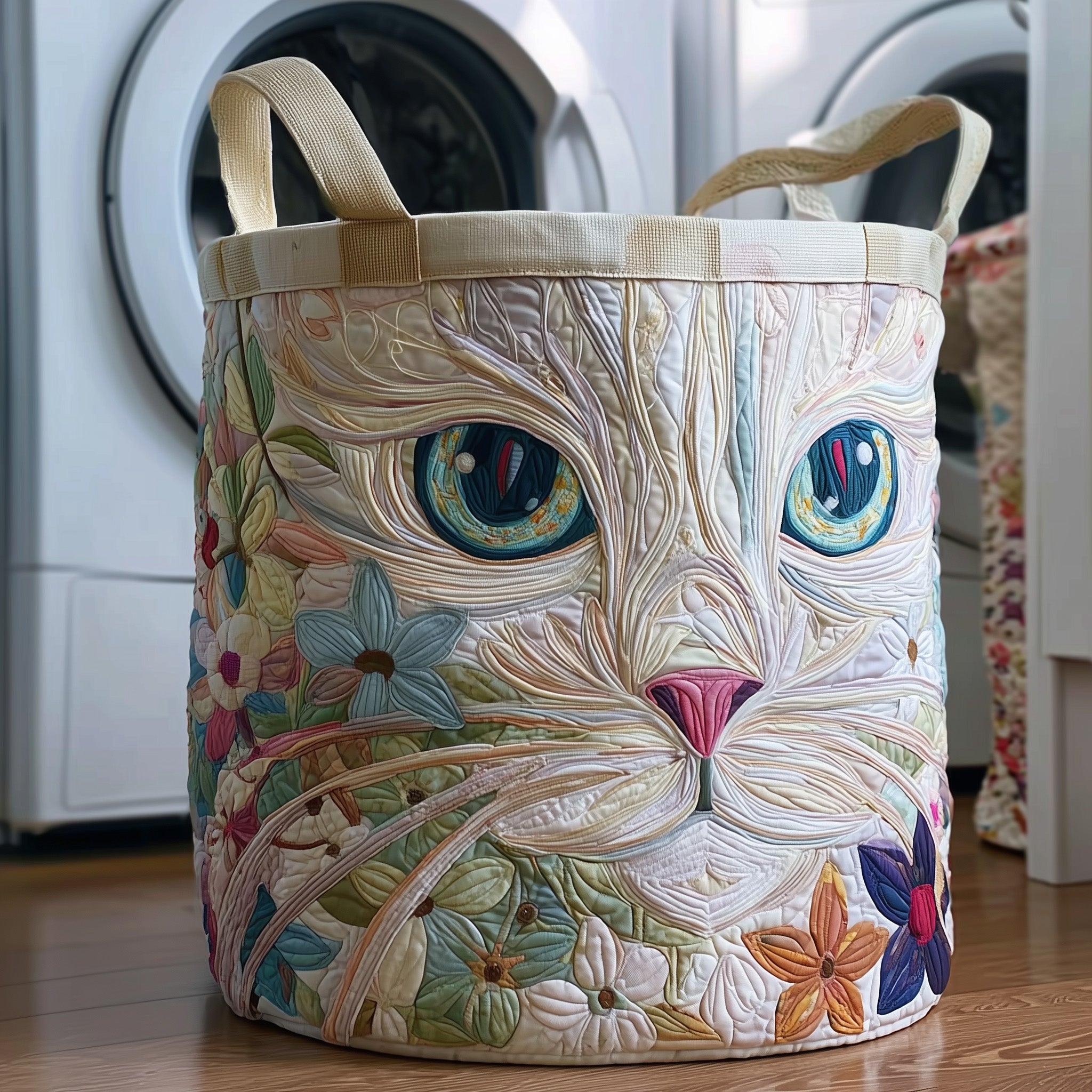 Catitude Quilted Laundry Basket Fabric Clothes Basket Organizer Present For Cat Lovers