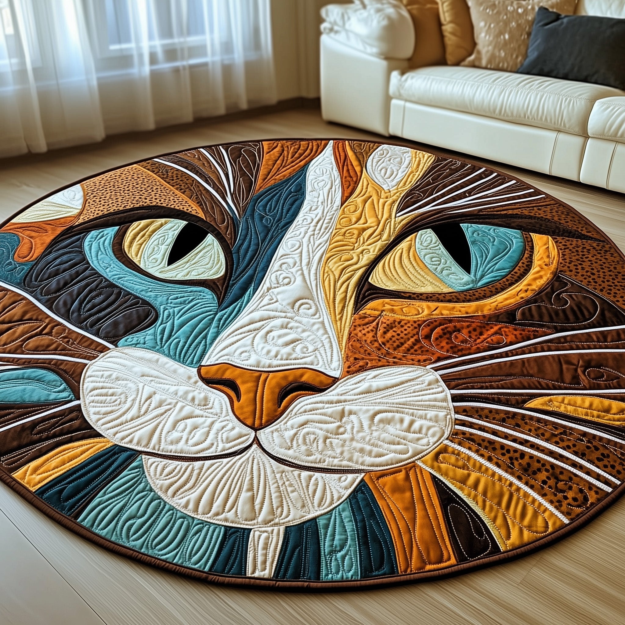 Catitude Quilted Round Mat Handcrafted Quilted Round Mat for Special Touch