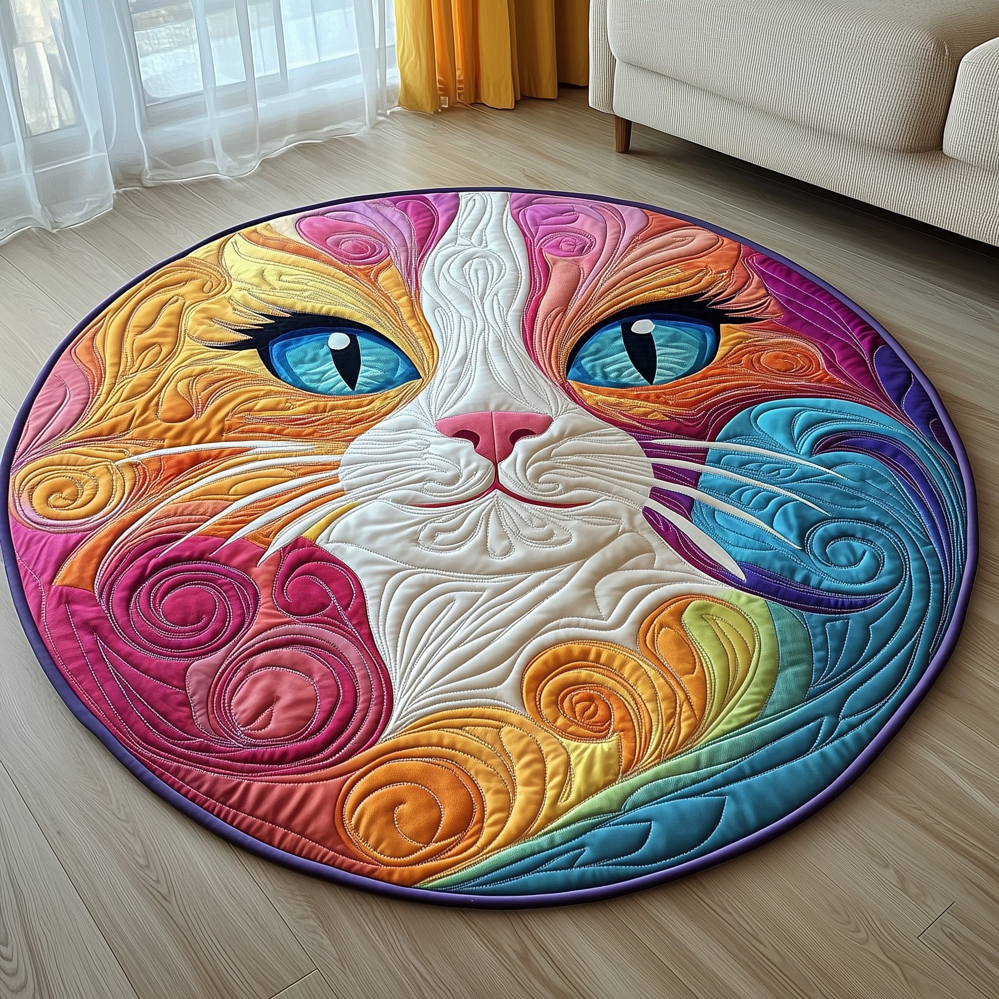 Catitude Quilted Round Mat Soft Cotton Quilted Round Mat for Daily Comfort