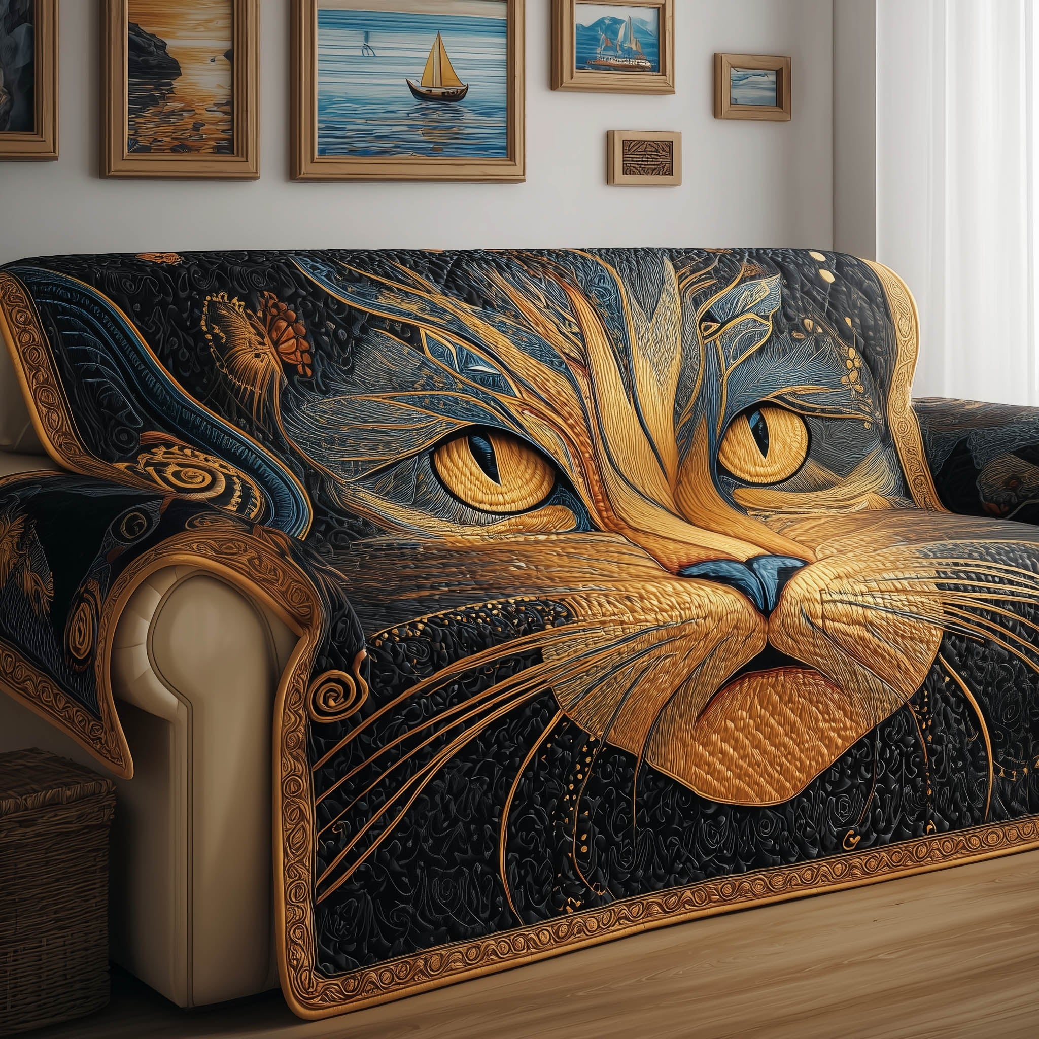 Catitude Quilted Sofa Cover Confident Feline Expression Kitten Christmas Presents