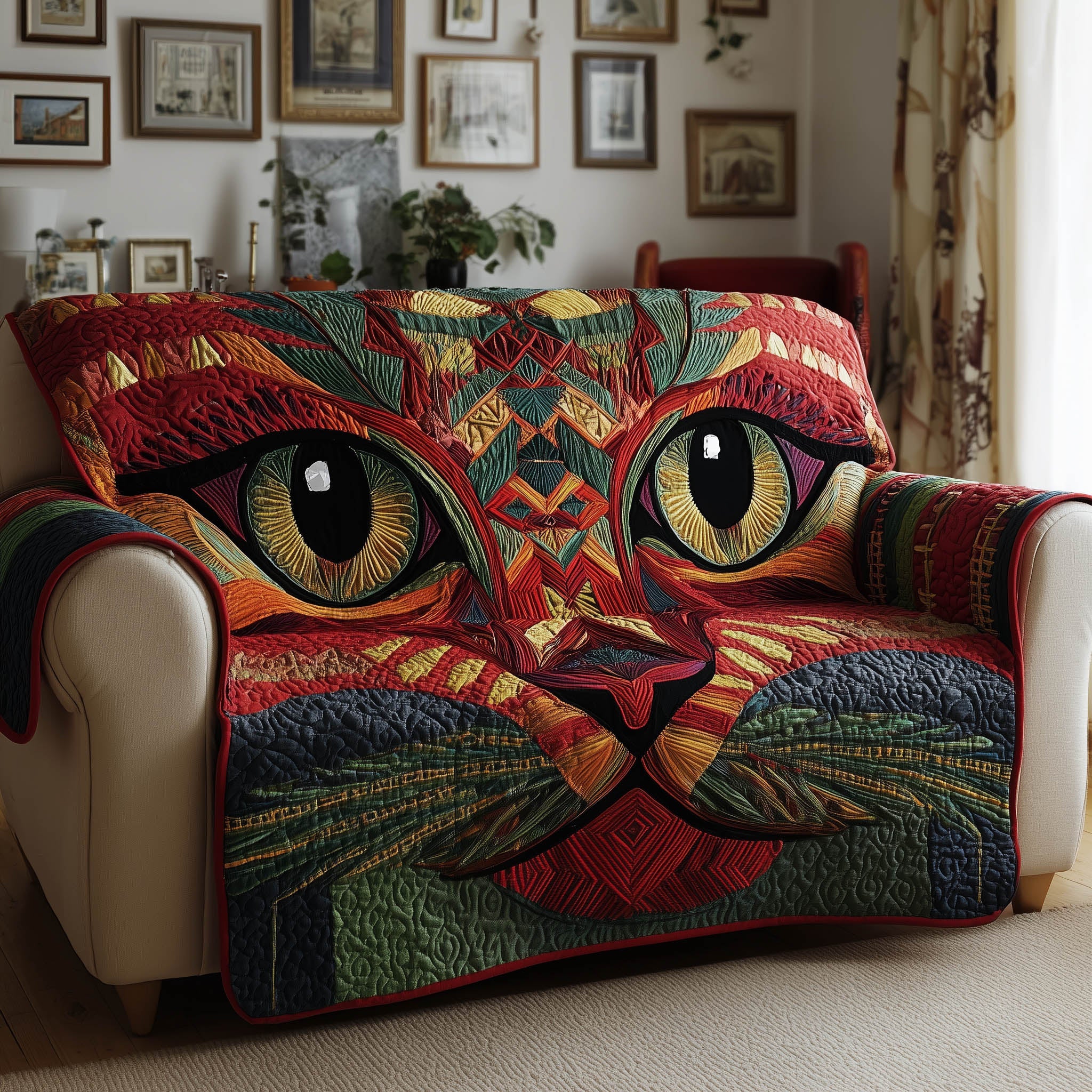 Catitude Quilted Sofa Cover Feline Lover Graphic Design Kitten Christmas Presents