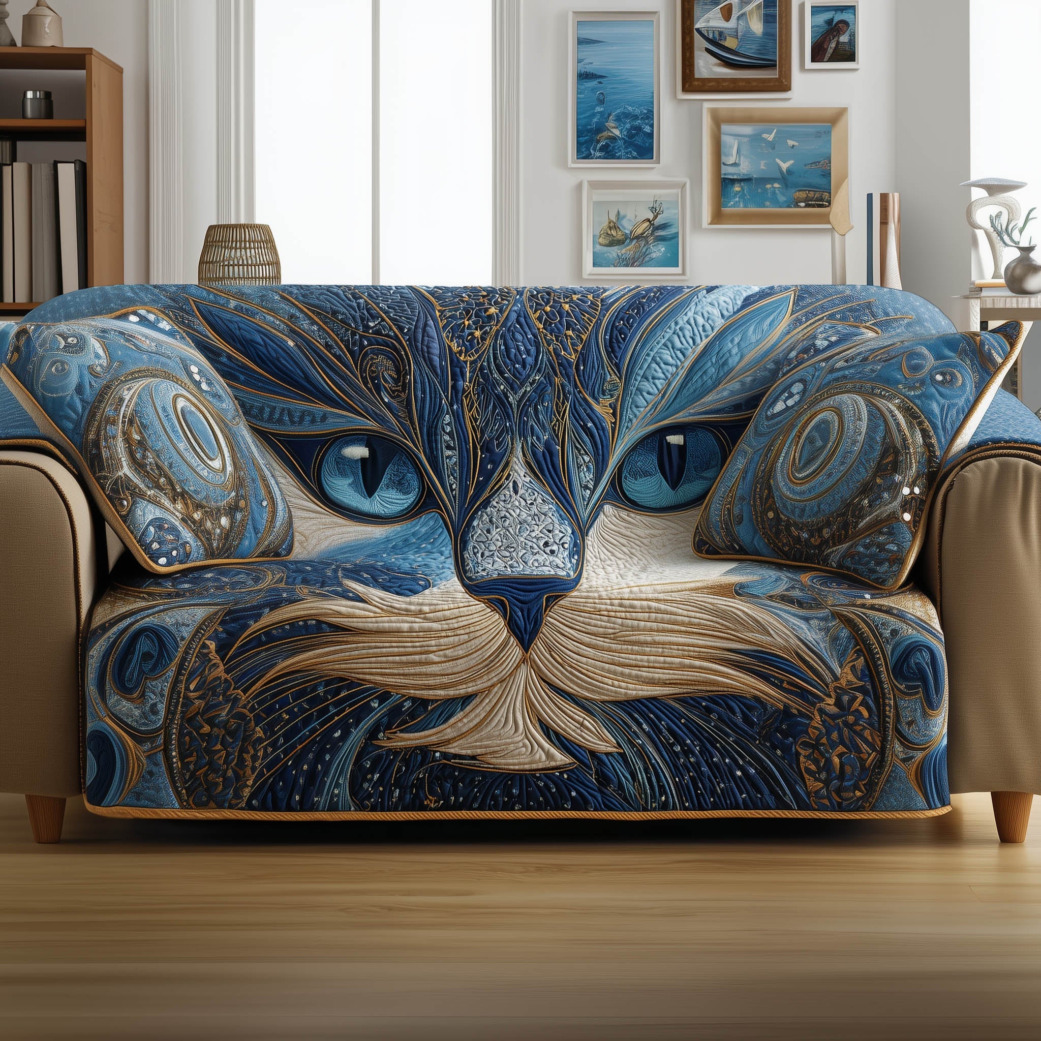 Catitude Quilted Sofa Cover Grumpy Cat Face Design Throw Kitten Christmas Presents