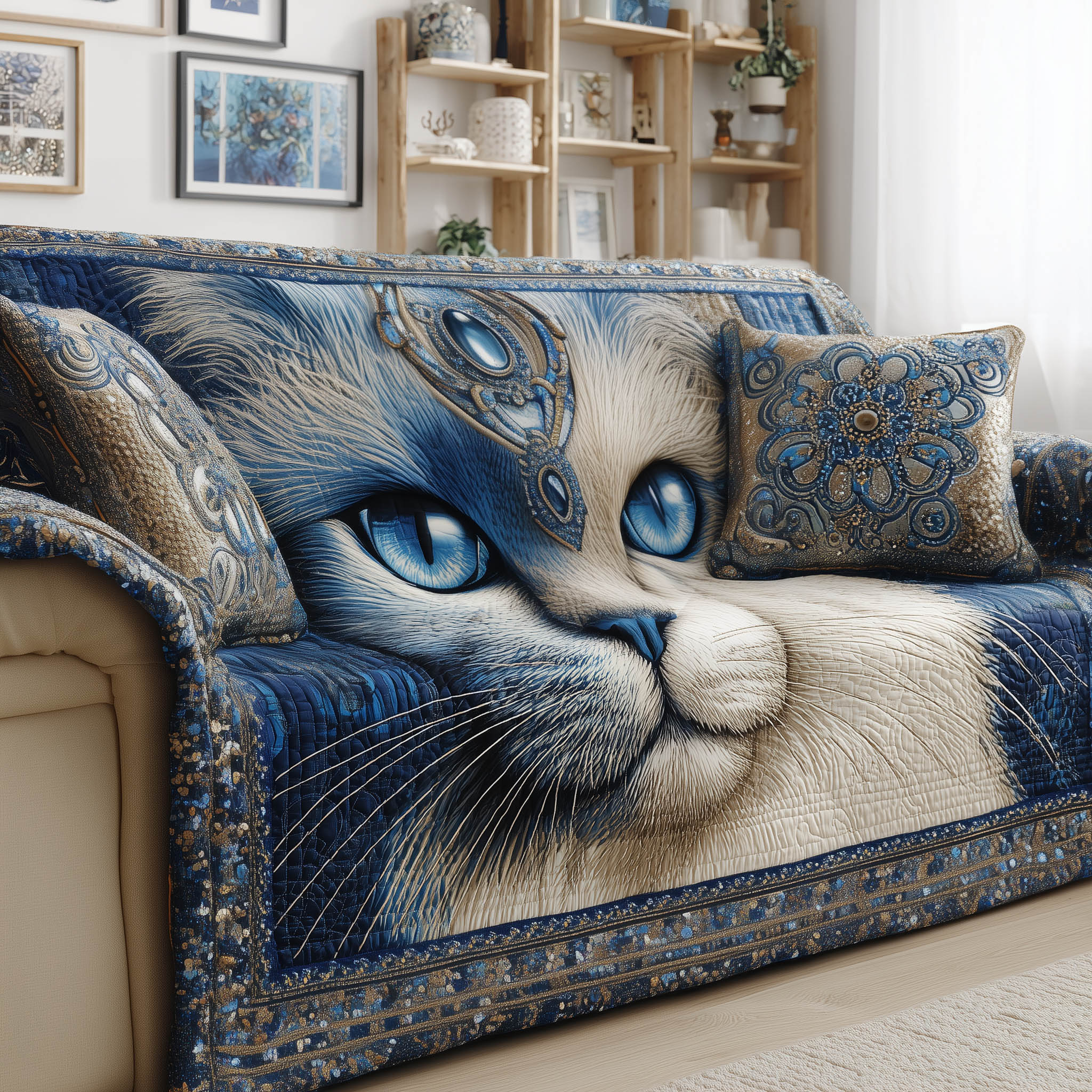 Catitude Quilted Sofa Cover Stylish Cat Pose Sofa Cover Kitten Christmas Presents