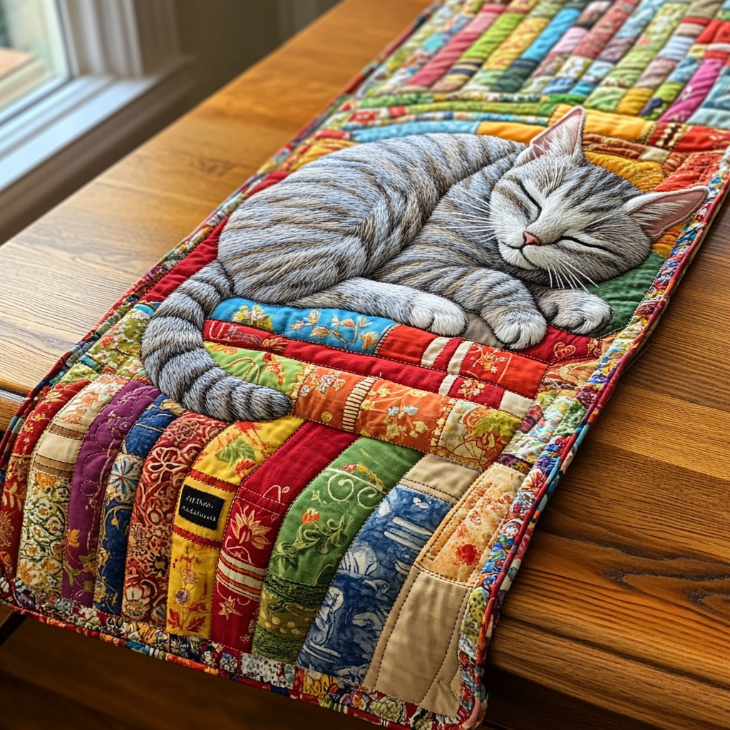 Catnap Bliss Quilted Table Runner Dinner Table Decor Ideas Christmas Gift Ideas For Cats